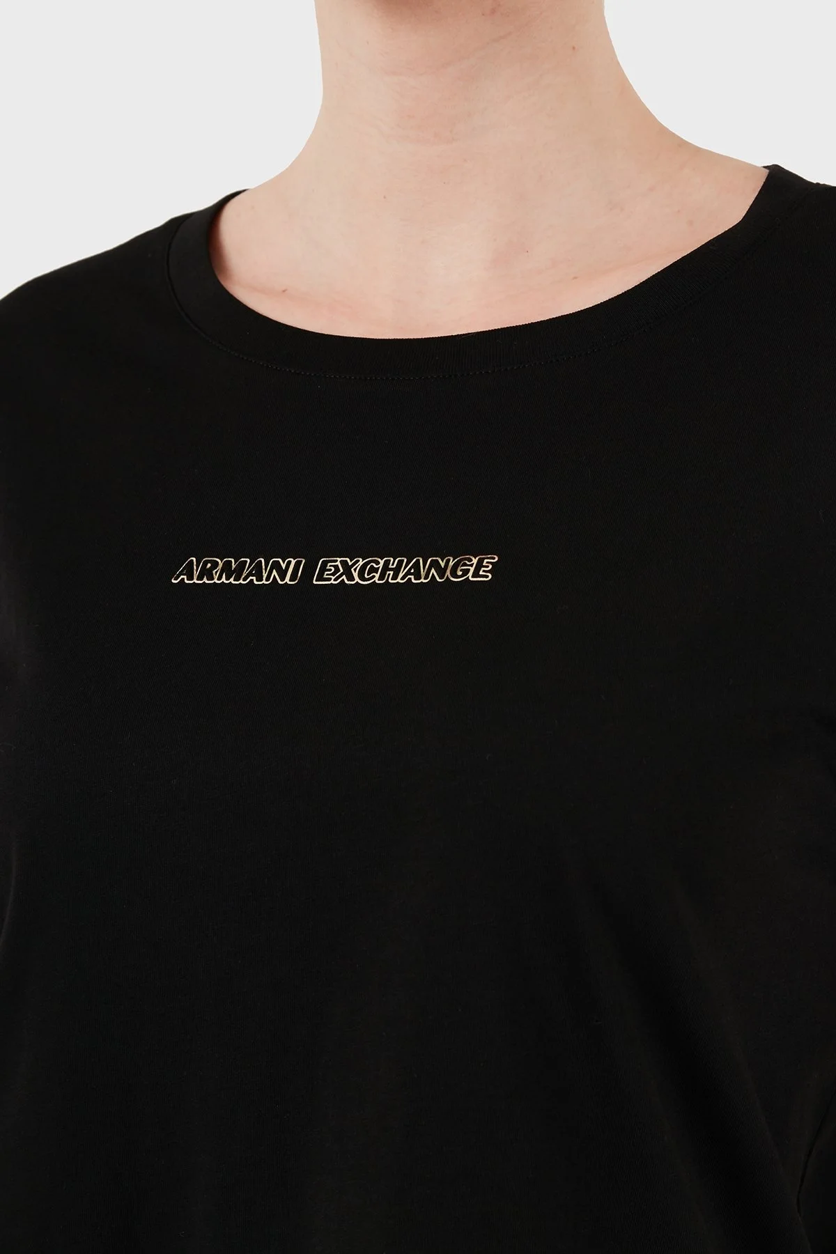 Armani Exchage % 100 Pamuk Regular Fit Bisiklet Yaka Logolu Bayan T Shirt XW000534 AF10359 UC001 SİYAH - 12