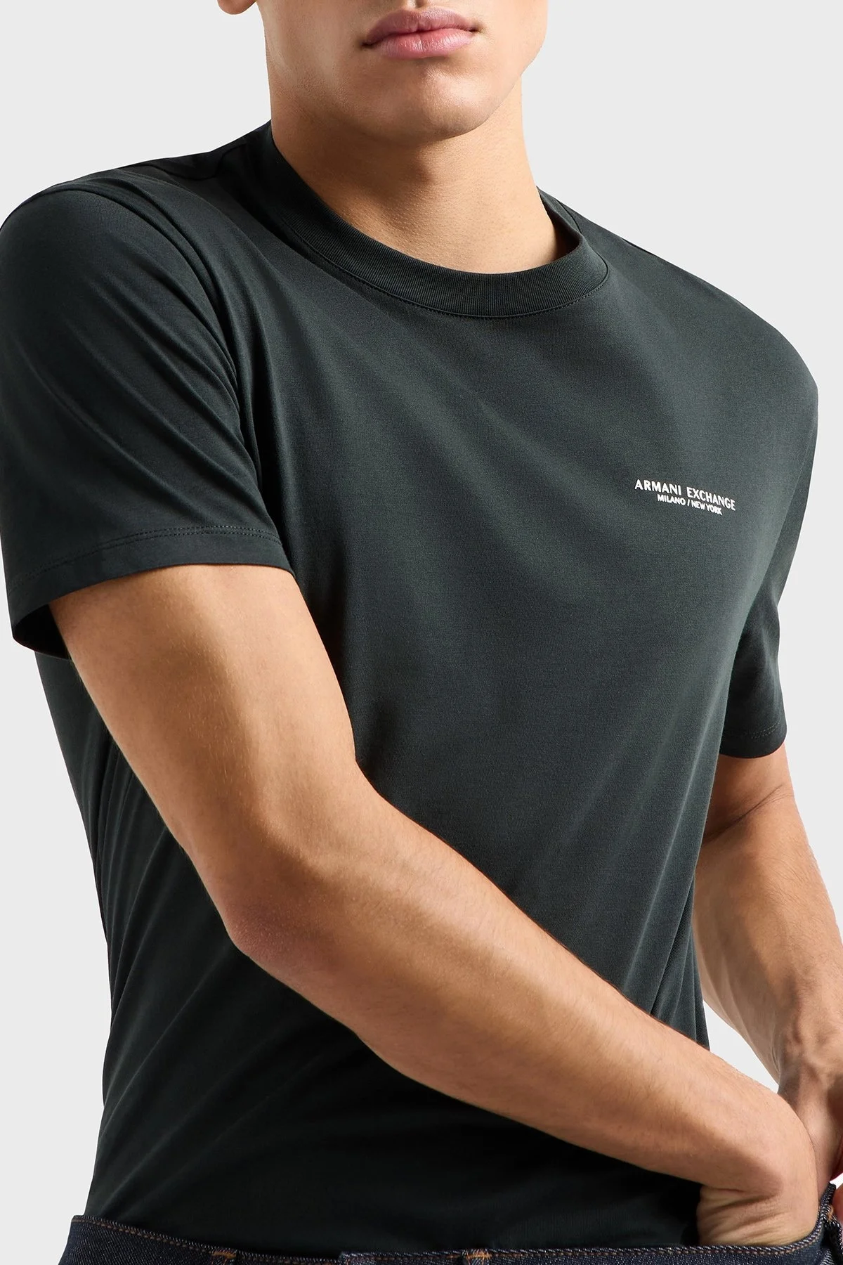 Armani Exchage % 100 Pamuk Regular Fit Bisiklet Yaka Logolu Erkek T Shirt 8NZT91 Z8H4Z UB001 YEŞİL - 4