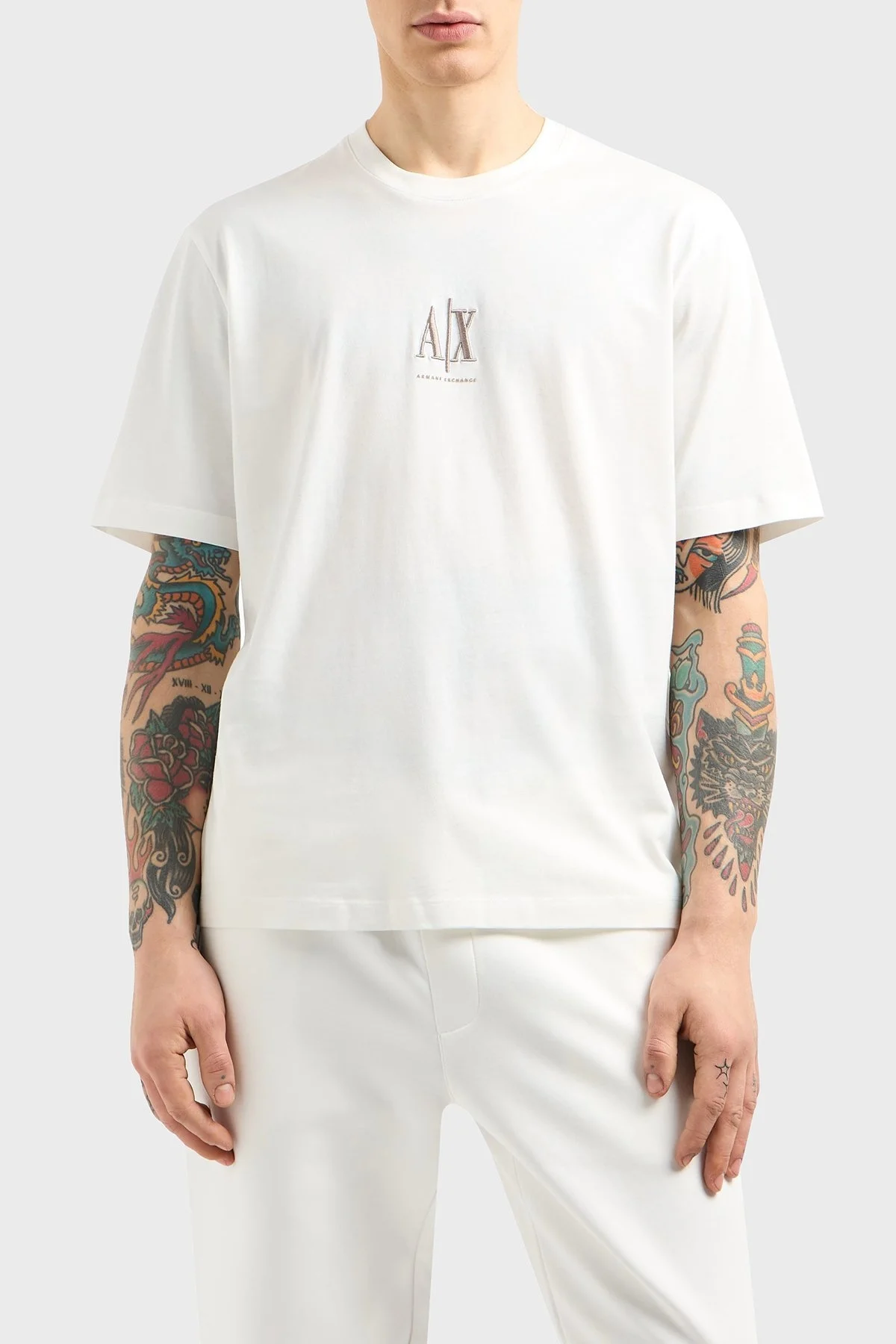 Armani Exchage % 100 Pamuk Regular Fit Bisiklet Yaka Logolu Erkek T Shirt XM000363 AF12308 U0009 BEYAZ - 6