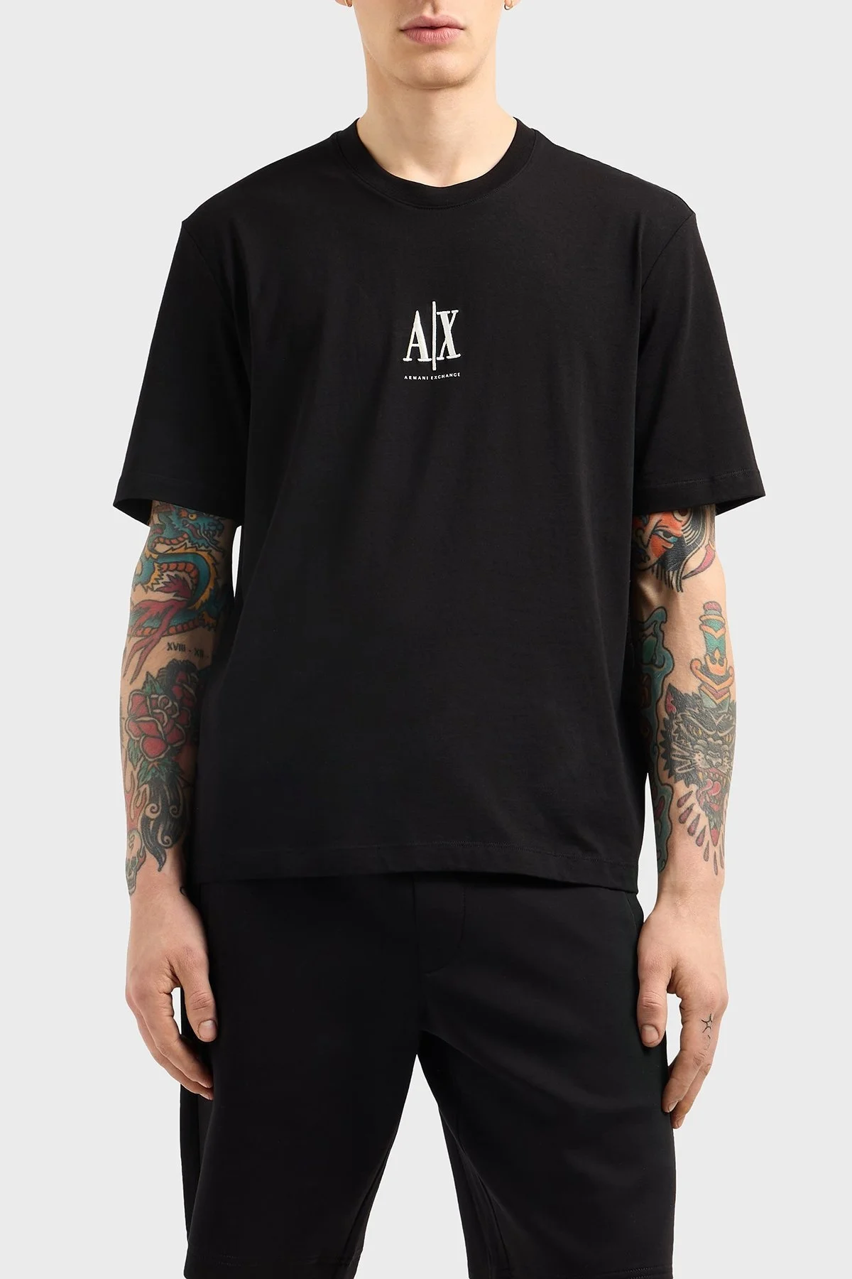 Armani Exchage % 100 Pamuk Regular Fit Bisiklet Yaka Logolu Erkek T Shirt XM000363 AF12308 UC001 SİYAH - 1