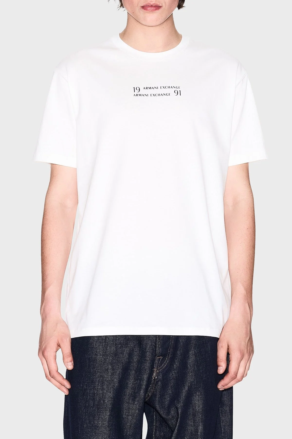 Armani Exchage % 100 Pamuk Regular Fit Bisiklet Yaka Logolu Erkek T Shirt XM000539 AF10362 U0009 EKRU - 1