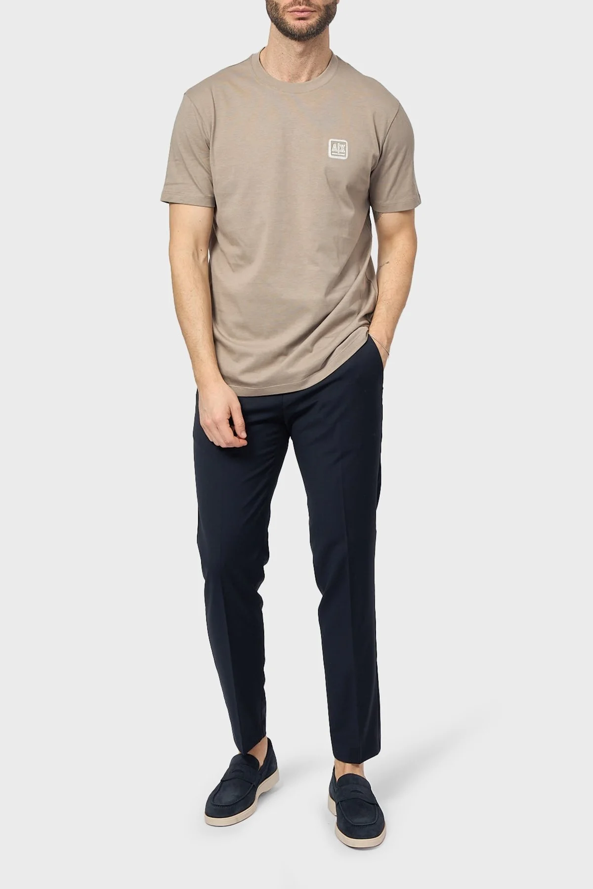 Armani Exchage % 100 Pamuk Regular Fit Bisiklet Yaka Logolu Erkek T Shirt XM000546 AF10361 U6167 BEJ - 7