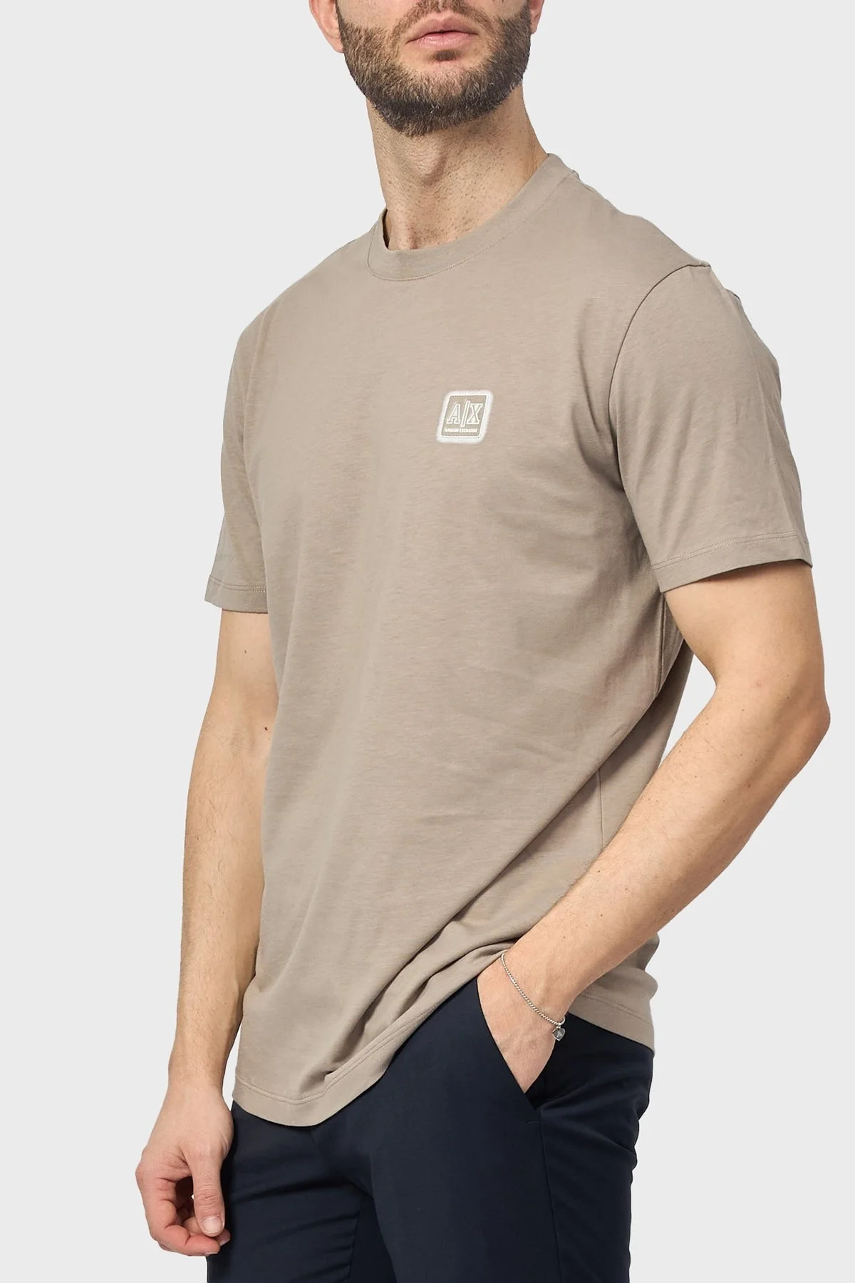 Armani Exchage % 100 Pamuk Regular Fit Bisiklet Yaka Logolu Erkek T Shirt XM000546 AF10361 U6167 BEJ - 9