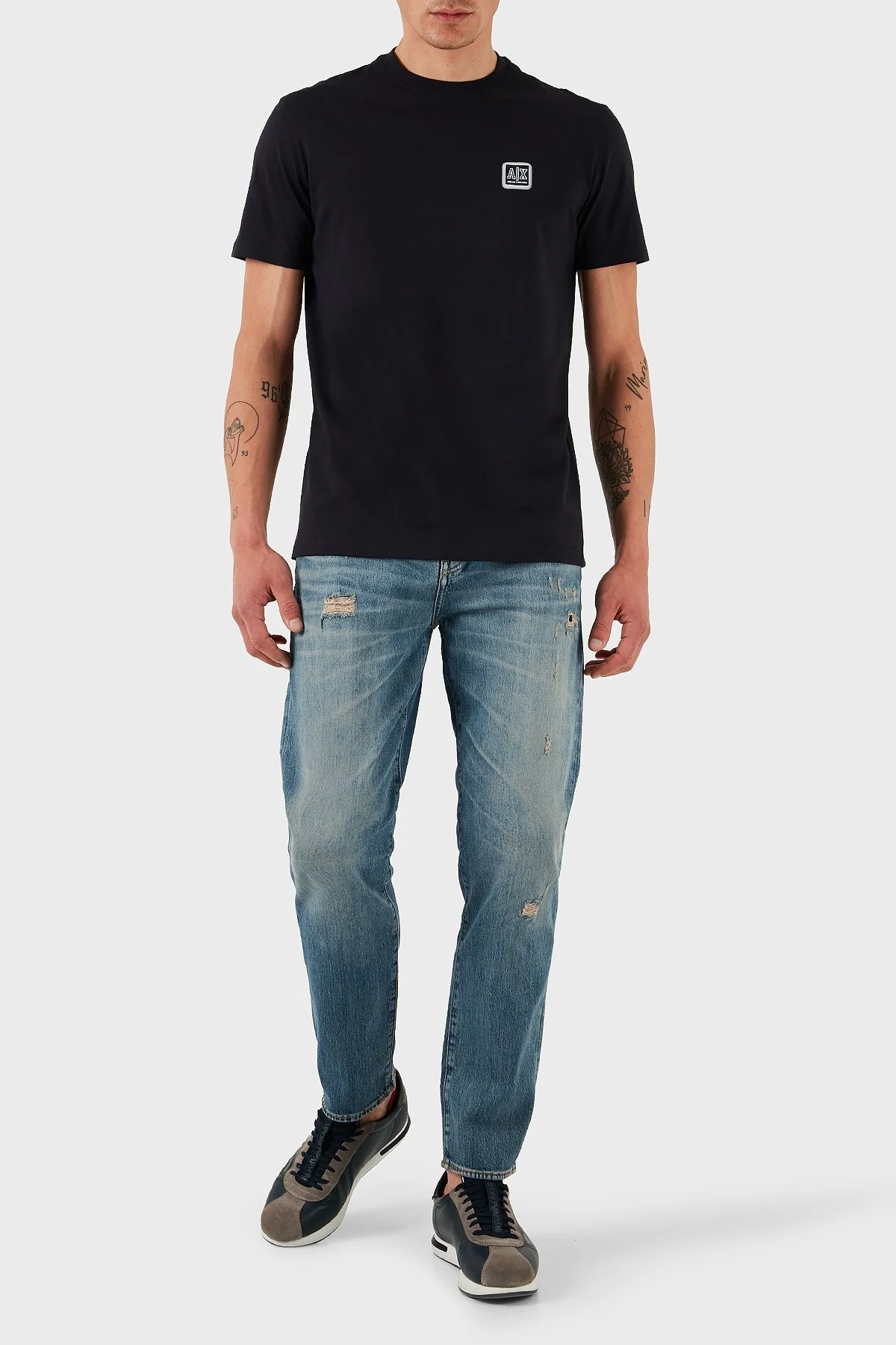 Armani Exchage % 100 Pamuk Regular Fit Bisiklet Yaka Logolu Erkek T Shirt XM000546 AF10361 UB101 LACİVERT - 7