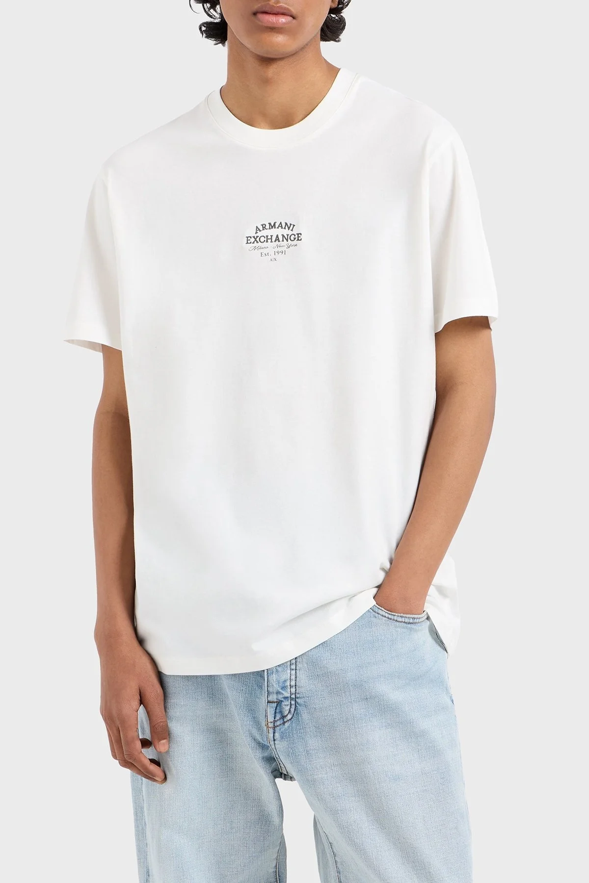 Armani Exchage % 100 Pamuk Regular Fit Bisiklet Yaka Logolu Erkek T Shirt XM000761 AF12308 U0009 BEYAZ - 6