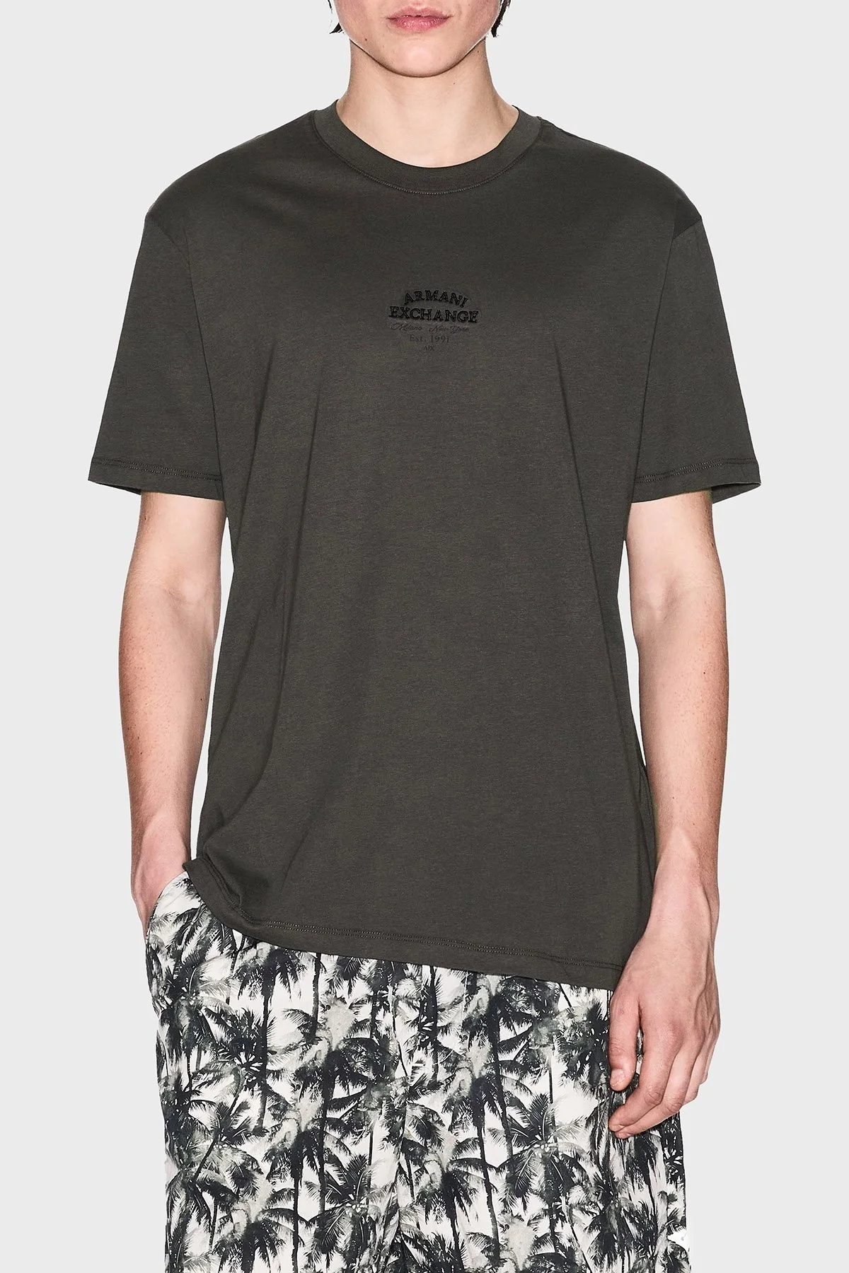 Armani Exchage % 100 Pamuk Regular Fit Bisiklet Yaka Logolu Erkek T Shirt XM000761 AF12308 U8120 YEŞİL - 6