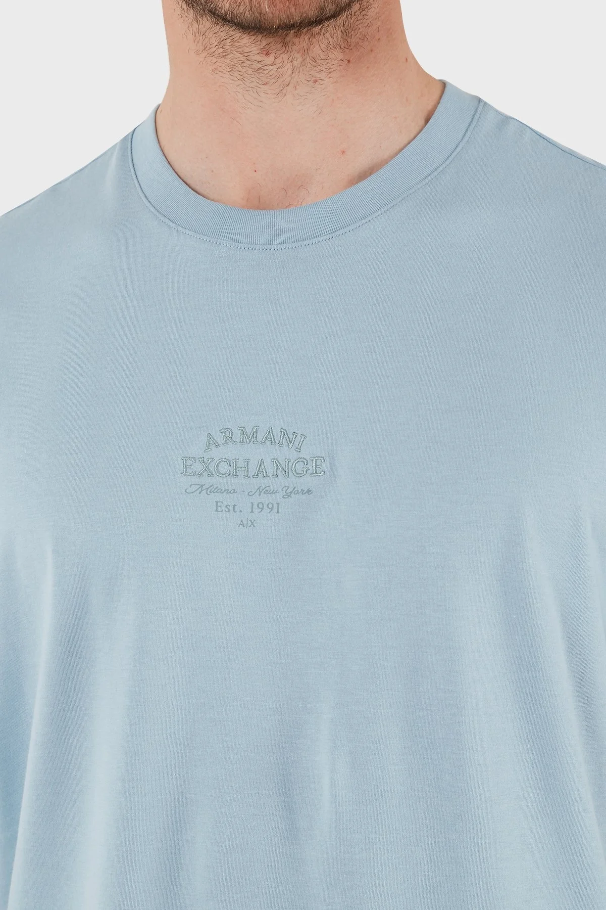 Armani Exchage % 100 Pamuk Regular Fit Bisiklet Yaka Logolu Erkek T Shirt XM000761 AF12308 U9360 AÇIK MAVİ - 12