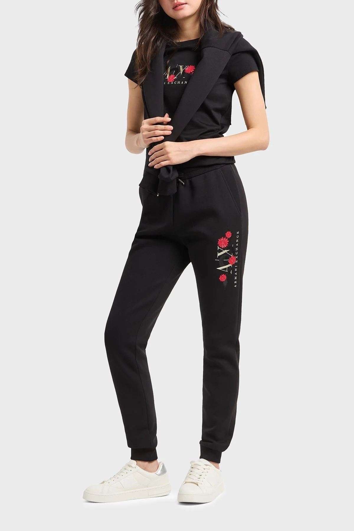 Armani Exchage % 100 Pamuk Regular Fit Logo Tasarımlı Bayan T Shirt XW000315 AF10364 UC001 SİYAH - 7