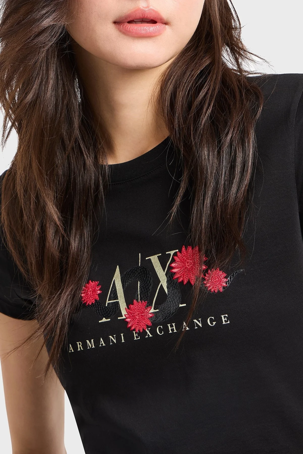 Armani Exchage % 100 Pamuk Regular Fit Logo Tasarımlı Bayan T Shirt XW000315 AF10364 UC001 SİYAH - 9