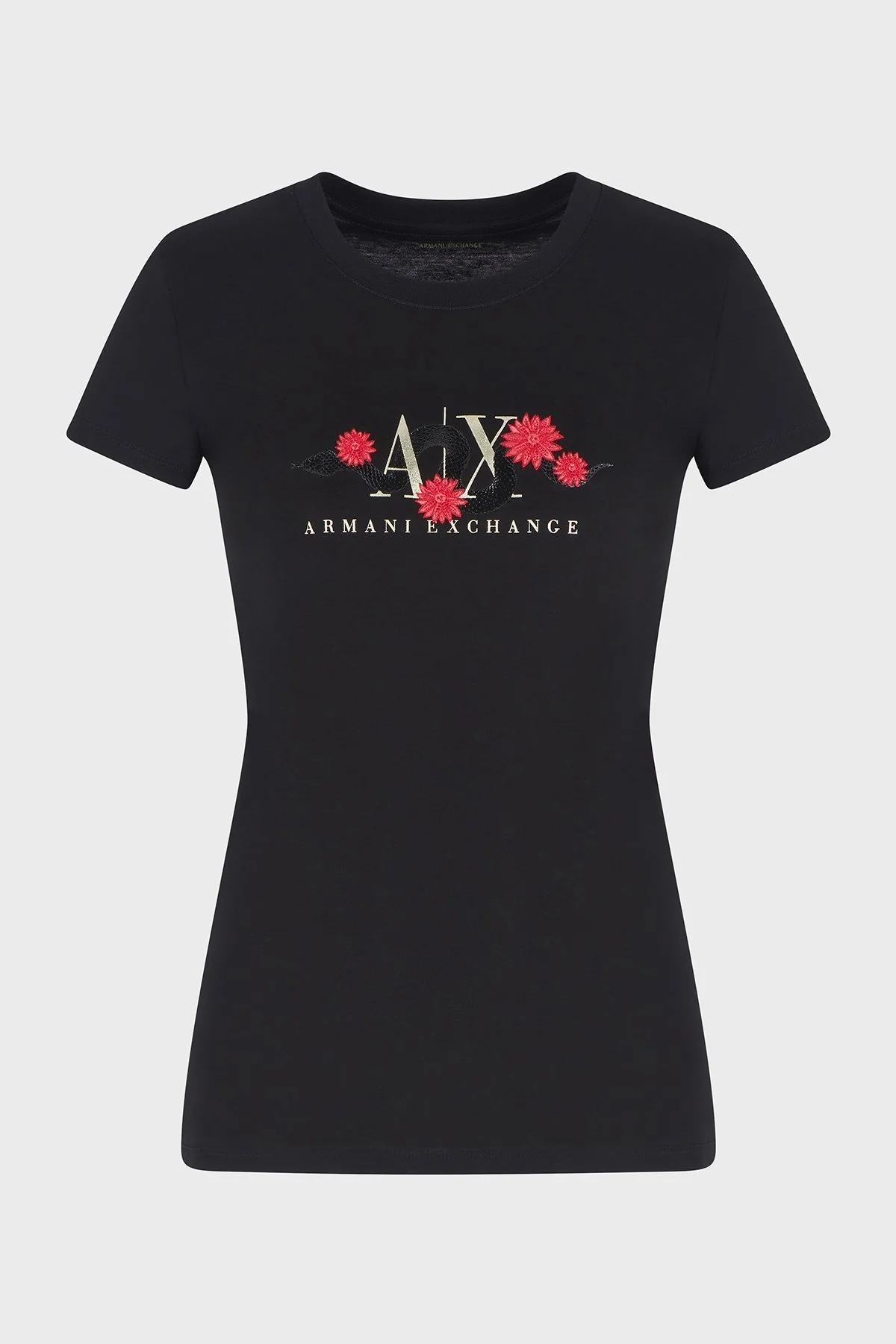 Armani Exchage % 100 Pamuk Regular Fit Logo Tasarımlı Bayan T Shirt XW000315 AF10364 UC001 SİYAH - 10