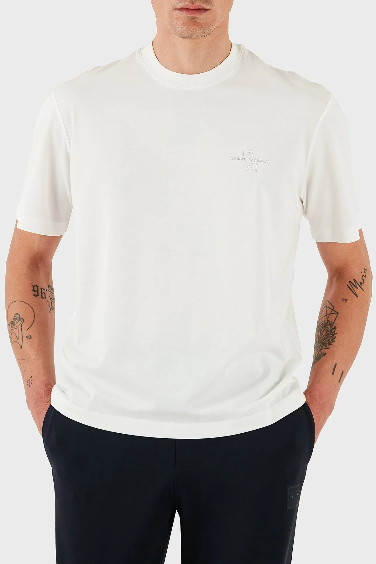 Armani Exchage % 100 Pamuk Regular Fit Logolu Erkek T Shirt XM000763 AF12308 U0009 BEYAZ - 7