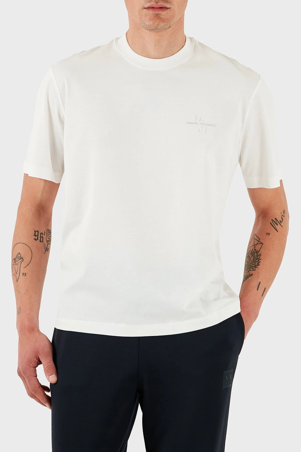 Armani Exchage % 100 Pamuk Regular Fit Logolu Erkek T Shirt XM000763 AF12308 U0009 BEYAZ - 10