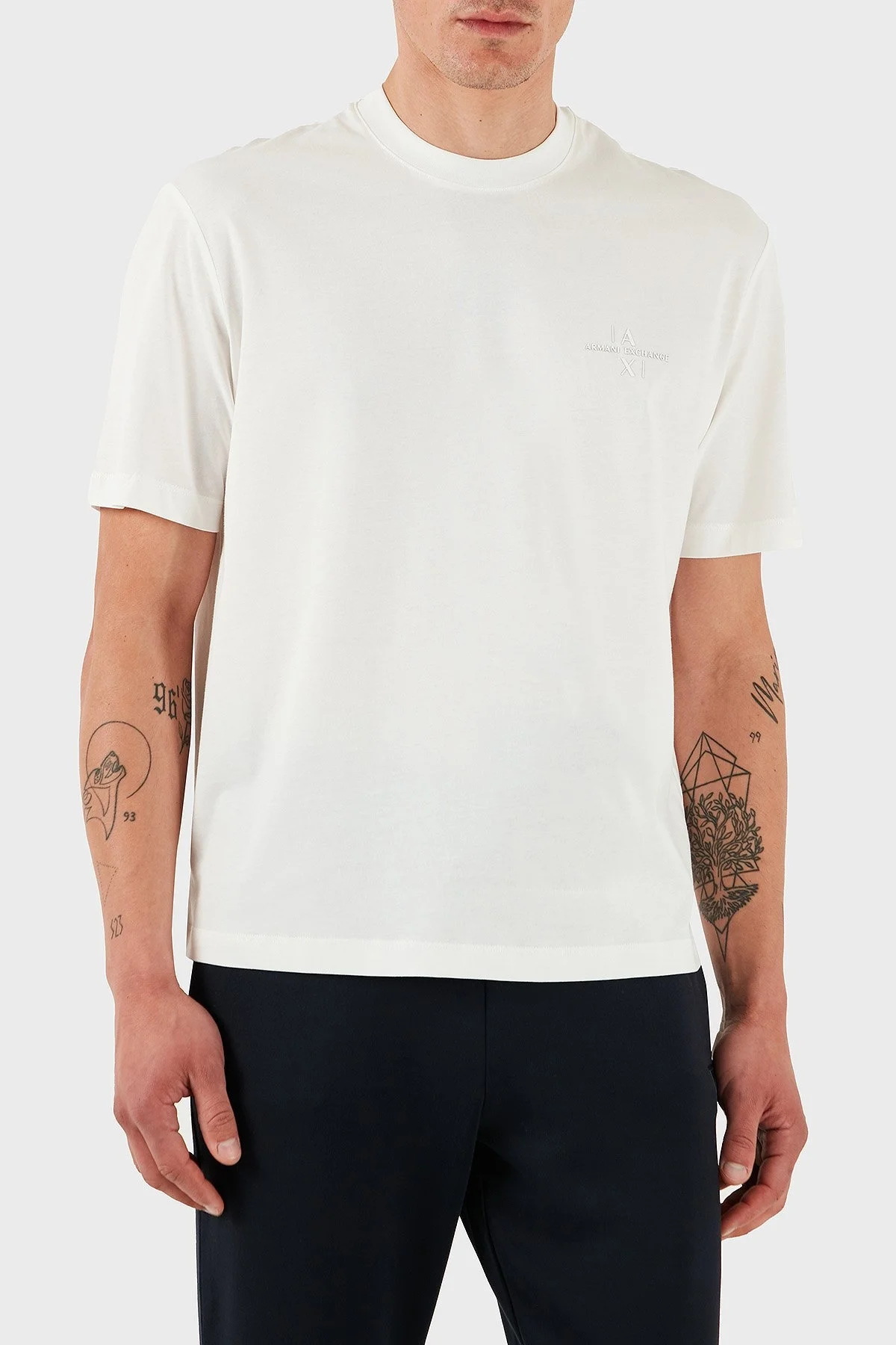 Armani Exchage % 100 Pamuk Regular Fit Logolu Erkek T Shirt XM000763 AF12308 U0009 BEYAZ - 11