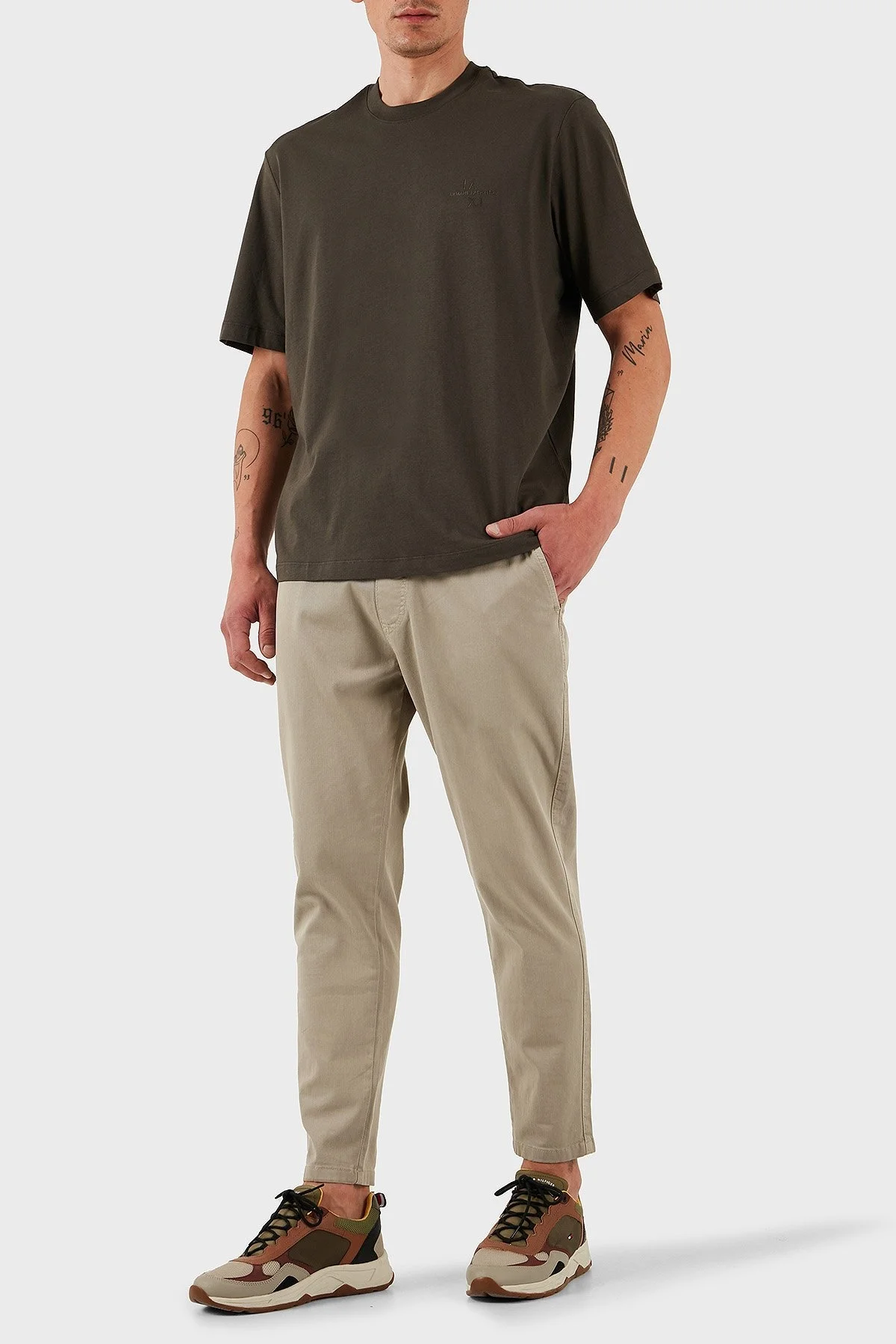 Armani Exchage % 100 Pamuk Regular Fit Logolu Erkek T Shirt XM000763 AF12308 U8120 KAHVE - 8