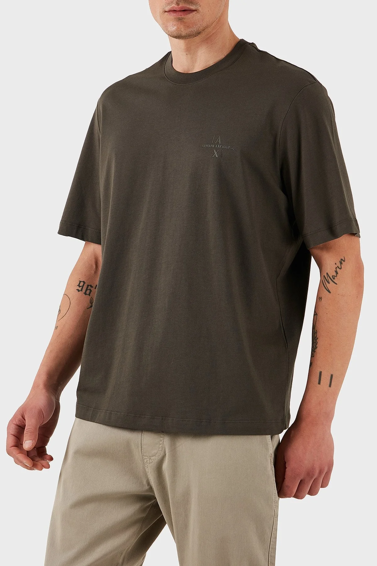Armani Exchage % 100 Pamuk Regular Fit Logolu Erkek T Shirt XM000763 AF12308 U8120 KAHVE - 11