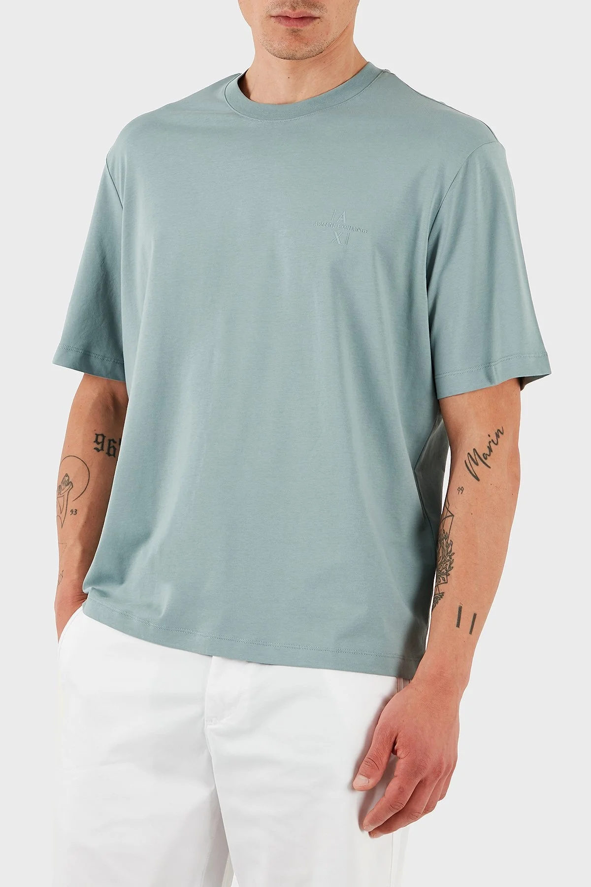 Armani Exchage % 100 Pamuk Regular Fit Logolu Erkek T Shirt XM000763 AF12308 U9212 AÇIK MAVİ - 7