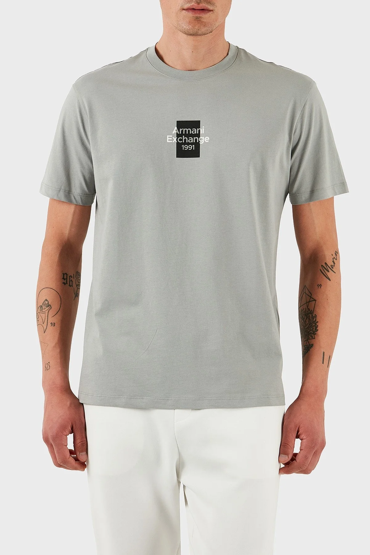 Armani Exchage % 100 Pamuk Regular Fit Logolu Erkek T Shirt XM000767 AF12308 U8051 GRİ - 7