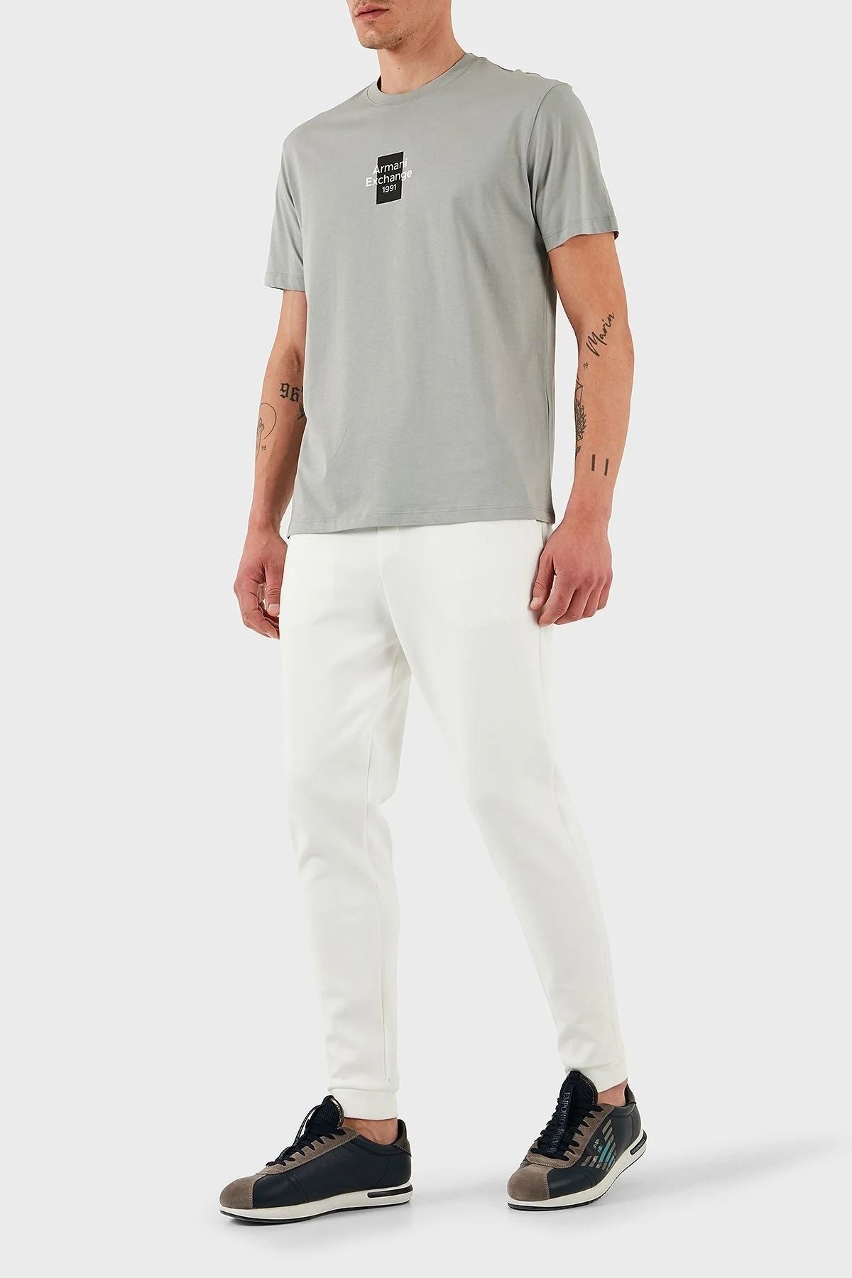 Armani Exchage % 100 Pamuk Regular Fit Logolu Erkek T Shirt XM000767 AF12308 U8051 GRİ - 8
