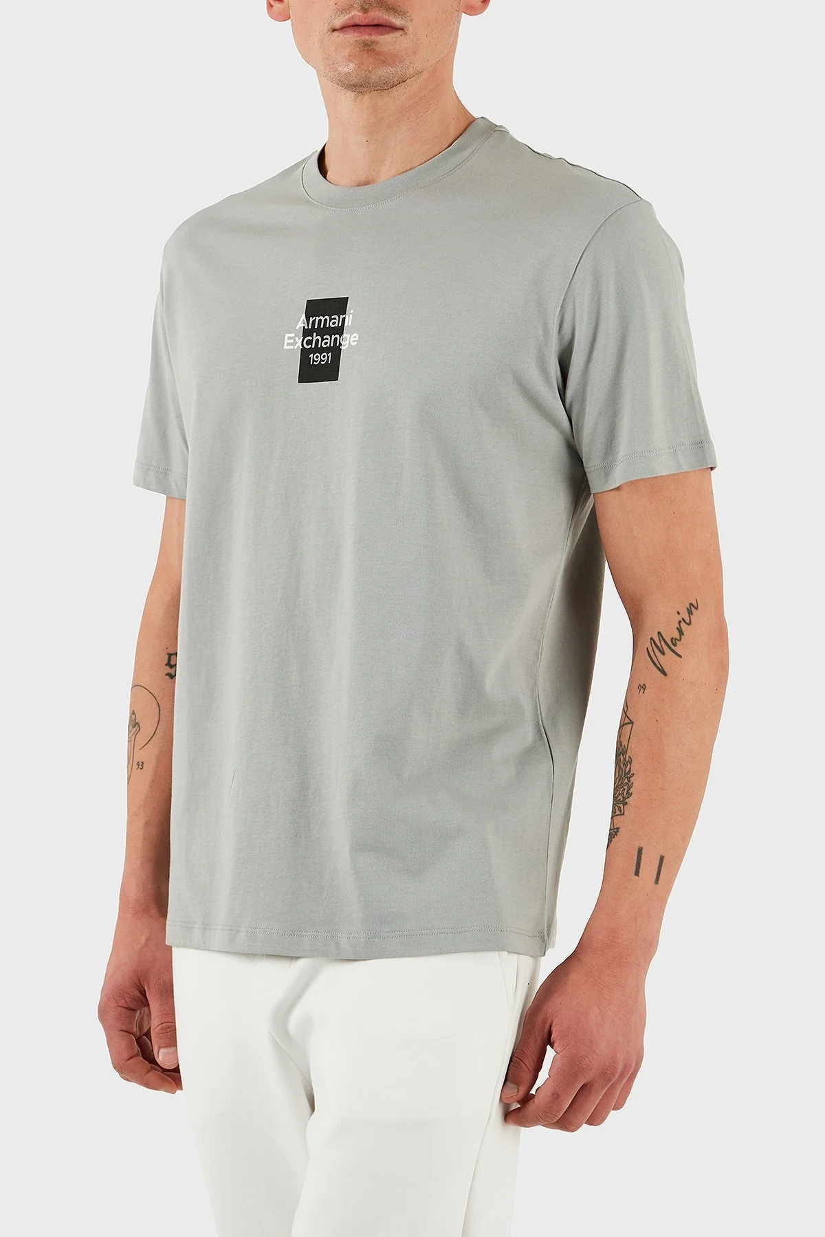 Armani Exchage % 100 Pamuk Regular Fit Logolu Erkek T Shirt XM000767 AF12308 U8051 GRİ - 10