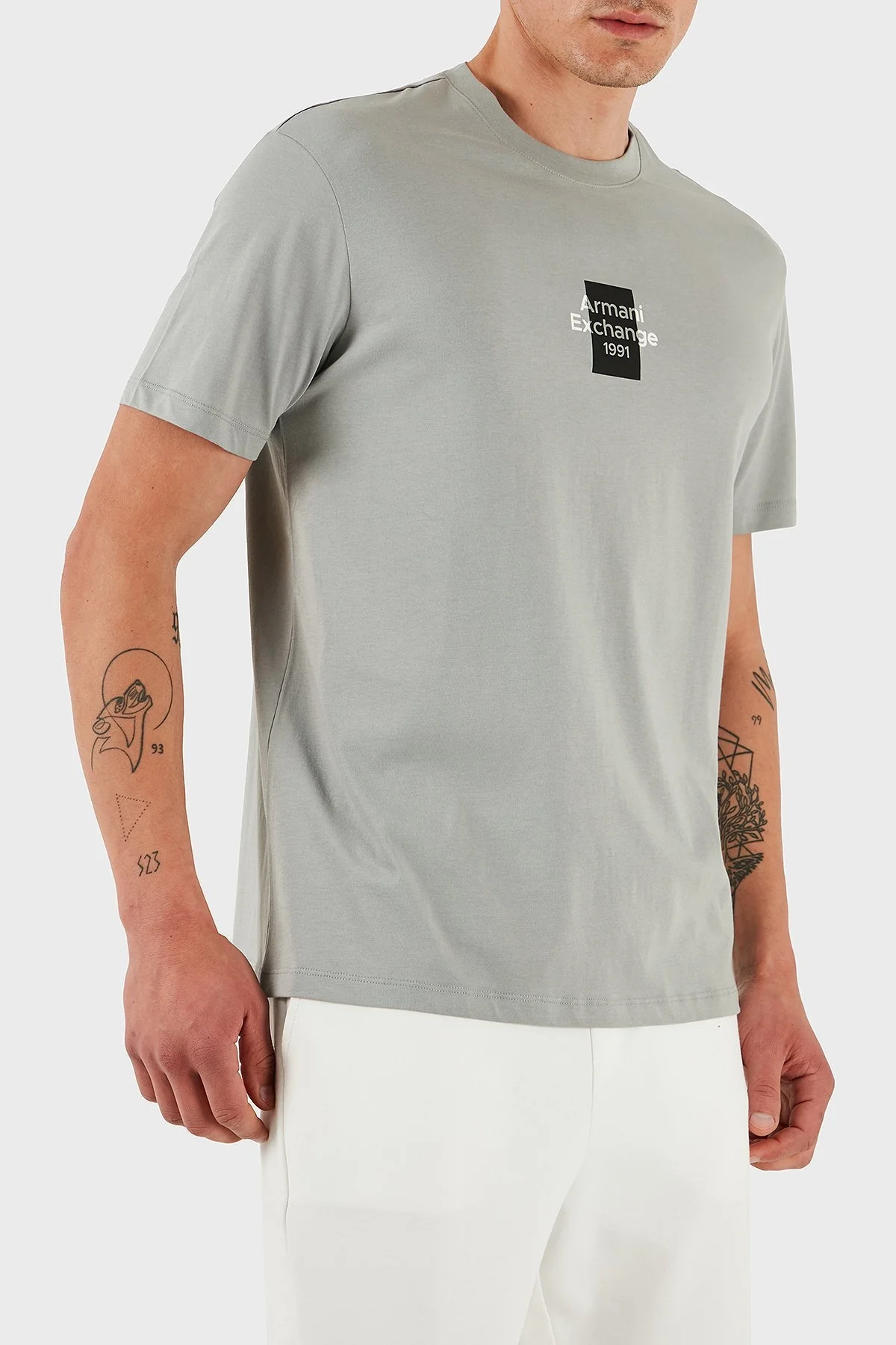 Armani Exchage % 100 Pamuk Regular Fit Logolu Erkek T Shirt XM000767 AF12308 U8051 GRİ - 11