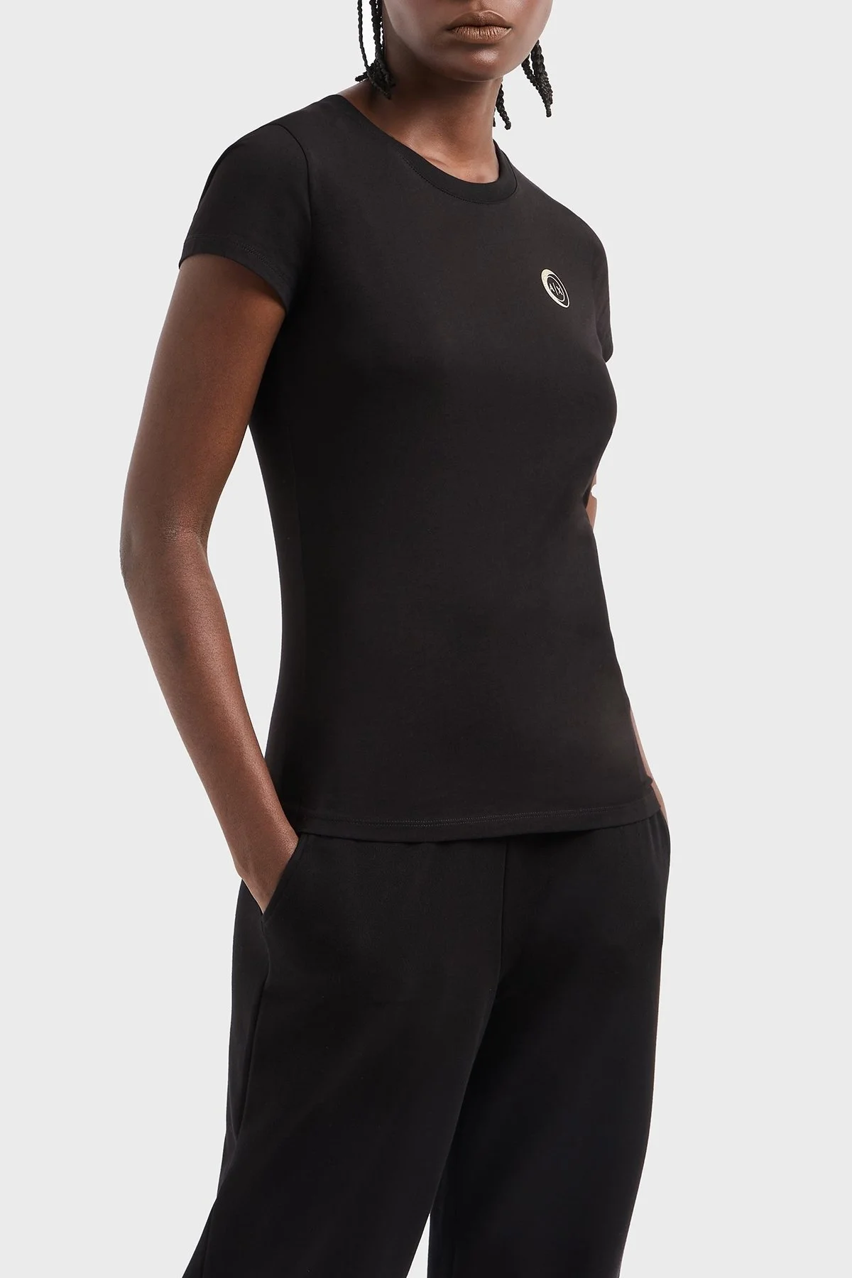 Armani Exchage % 100 Pamuk Regular Fit Metalik Logolu Bayan T Shirt XW000320 AF10356 UC001 SİYAH - 6