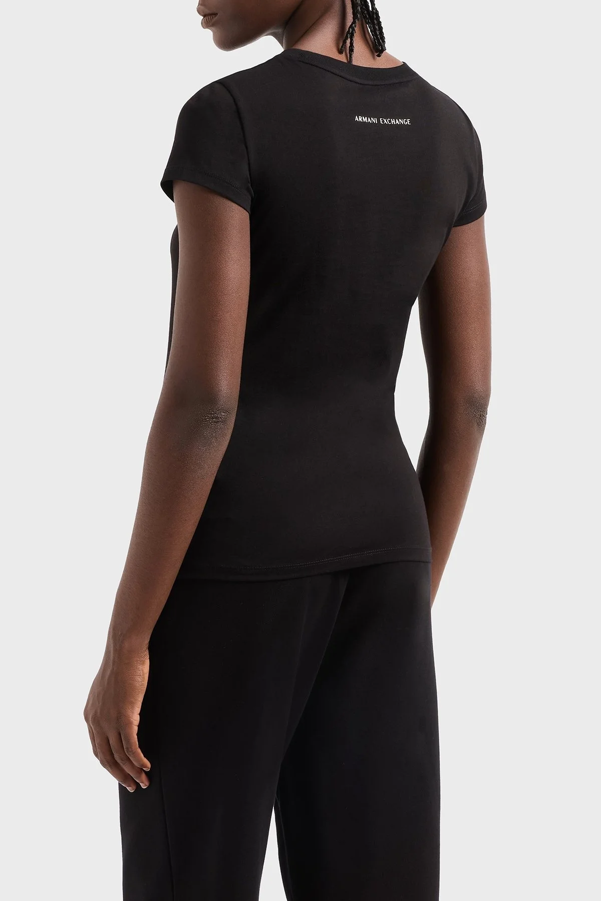 Armani Exchage % 100 Pamuk Regular Fit Metalik Logolu Bayan T Shirt XW000320 AF10356 UC001 SİYAH - 8