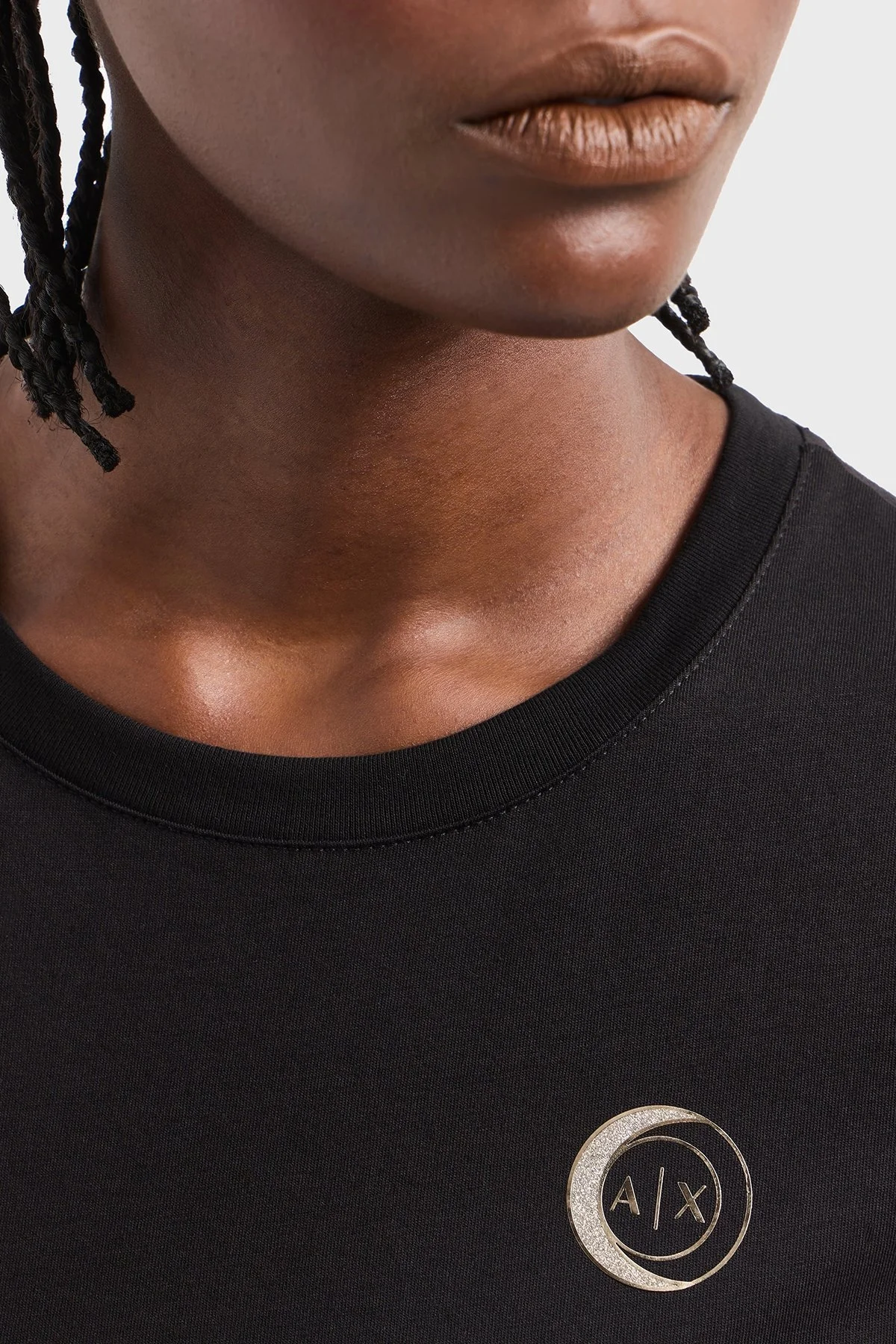 Armani Exchage % 100 Pamuk Regular Fit Metalik Logolu Bayan T Shirt XW000320 AF10356 UC001 SİYAH - 9