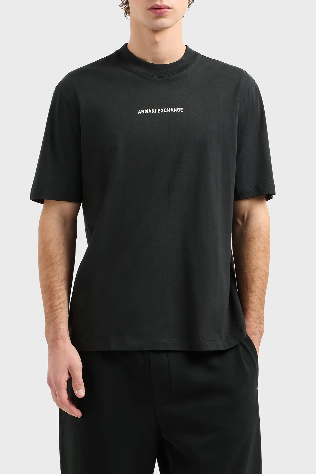 Armani Exchage % 100 Pamuk Regular Fit Ön ve Arka Logolu Erkek T Shirt XM000588 AF12308 UB001 SİYAH - 6