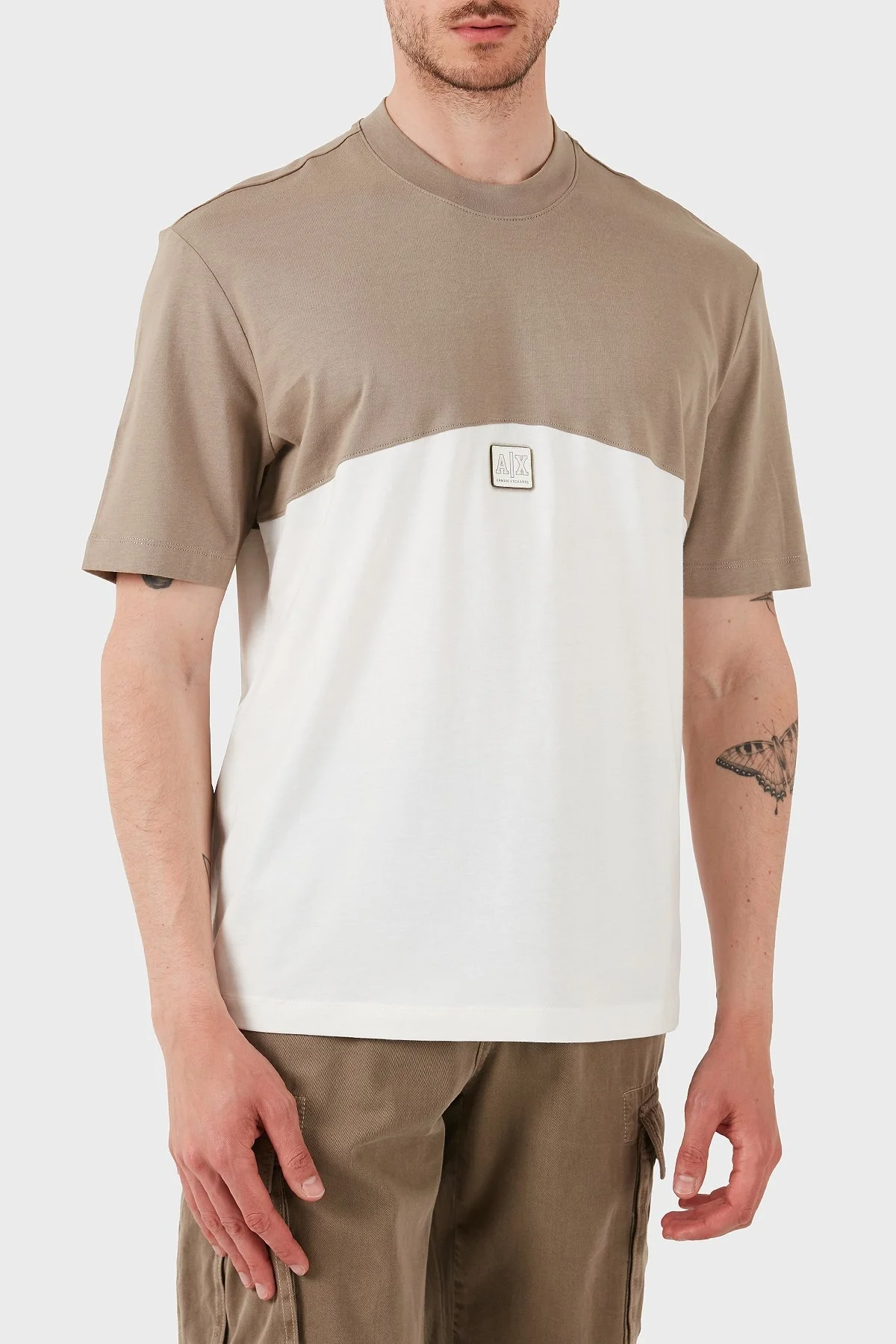 Armani Exchage % 100 Pamuk Regular Fit Sıfır Yaka Erkek T Shirt XM000485 AF10362 M6062 BEJ-EKRU - 7