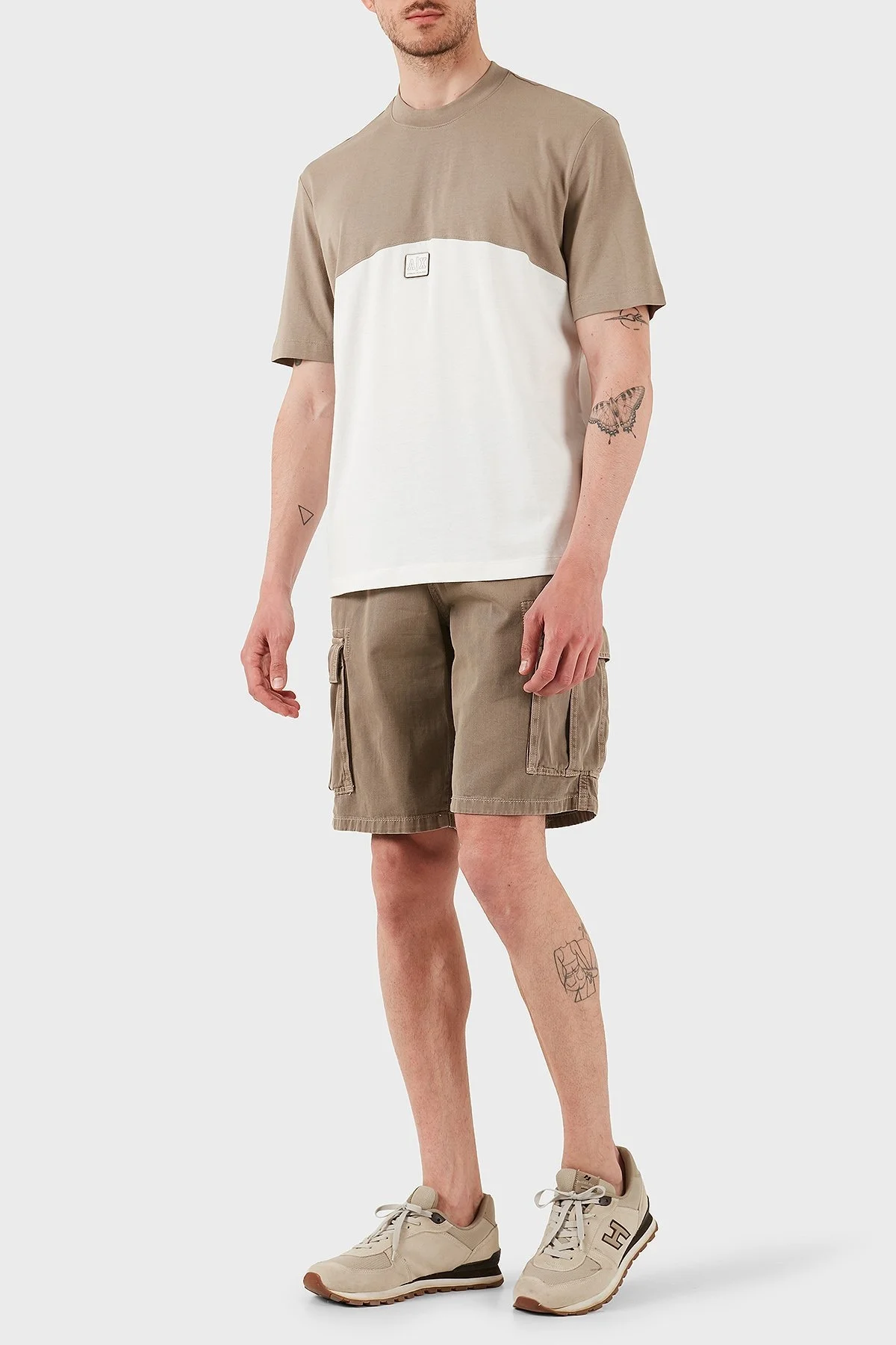 Armani Exchage % 100 Pamuk Regular Fit Sıfır Yaka Erkek T Shirt XM000485 AF10362 M6062 BEJ-EKRU - 8