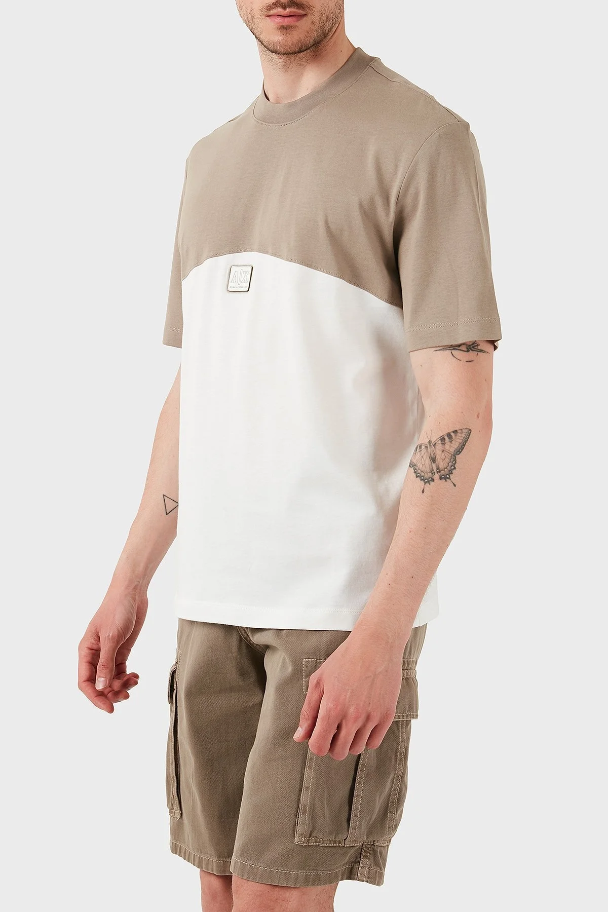 Armani Exchage % 100 Pamuk Regular Fit Sıfır Yaka Erkek T Shirt XM000485 AF10362 M6062 BEJ-EKRU - 10