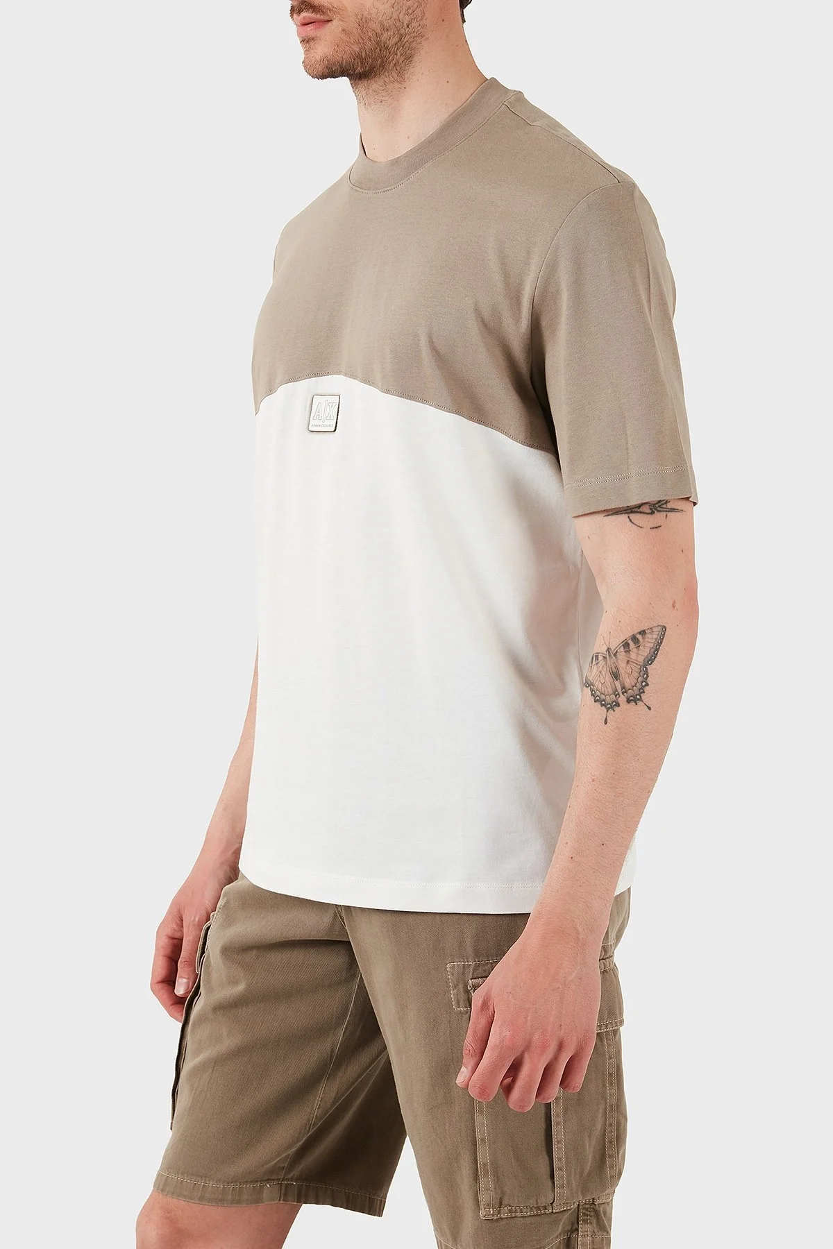 Armani Exchage % 100 Pamuk Regular Fit Sıfır Yaka Erkek T Shirt XM000485 AF10362 M6062 BEJ-EKRU - 11