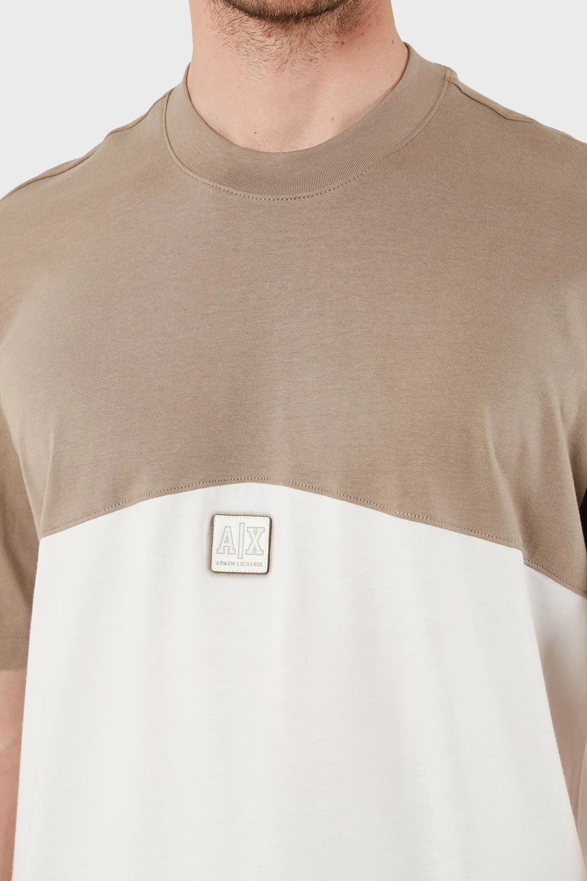 Armani Exchage % 100 Pamuk Regular Fit Sıfır Yaka Erkek T Shirt XM000485 AF10362 M6062 BEJ-EKRU - 12