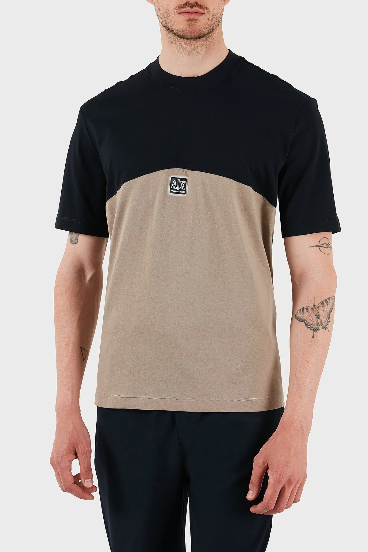 Armani Exchage % 100 Pamuk Regular Fit Sıfır Yaka Erkek T Shirt XM000485 AF10362 MB039 LACİVERT-BEJ - 6