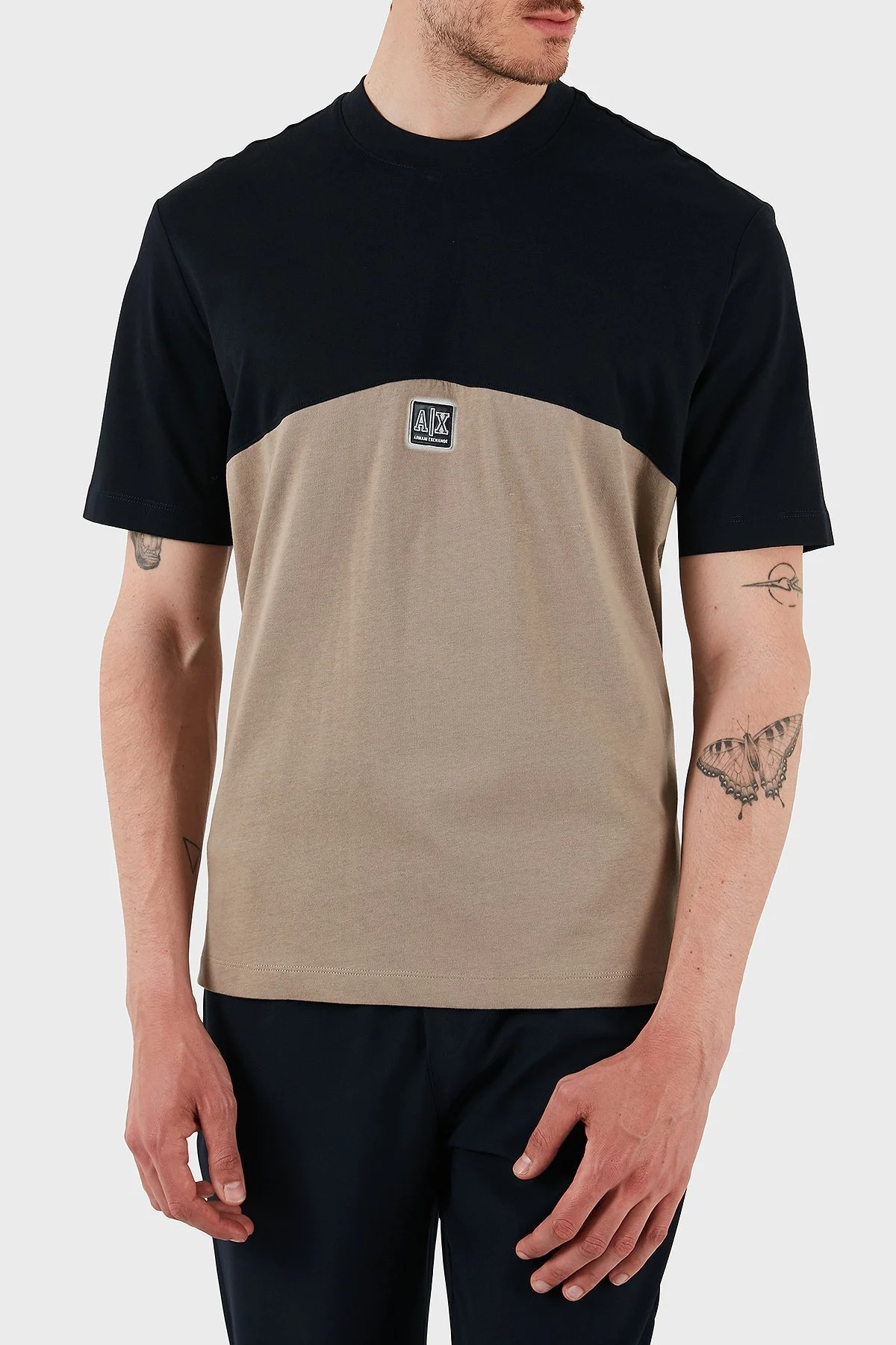 Armani Exchage % 100 Pamuk Regular Fit Sıfır Yaka Erkek T Shirt XM000485 AF10362 MB039 LACİVERT-BEJ - 8
