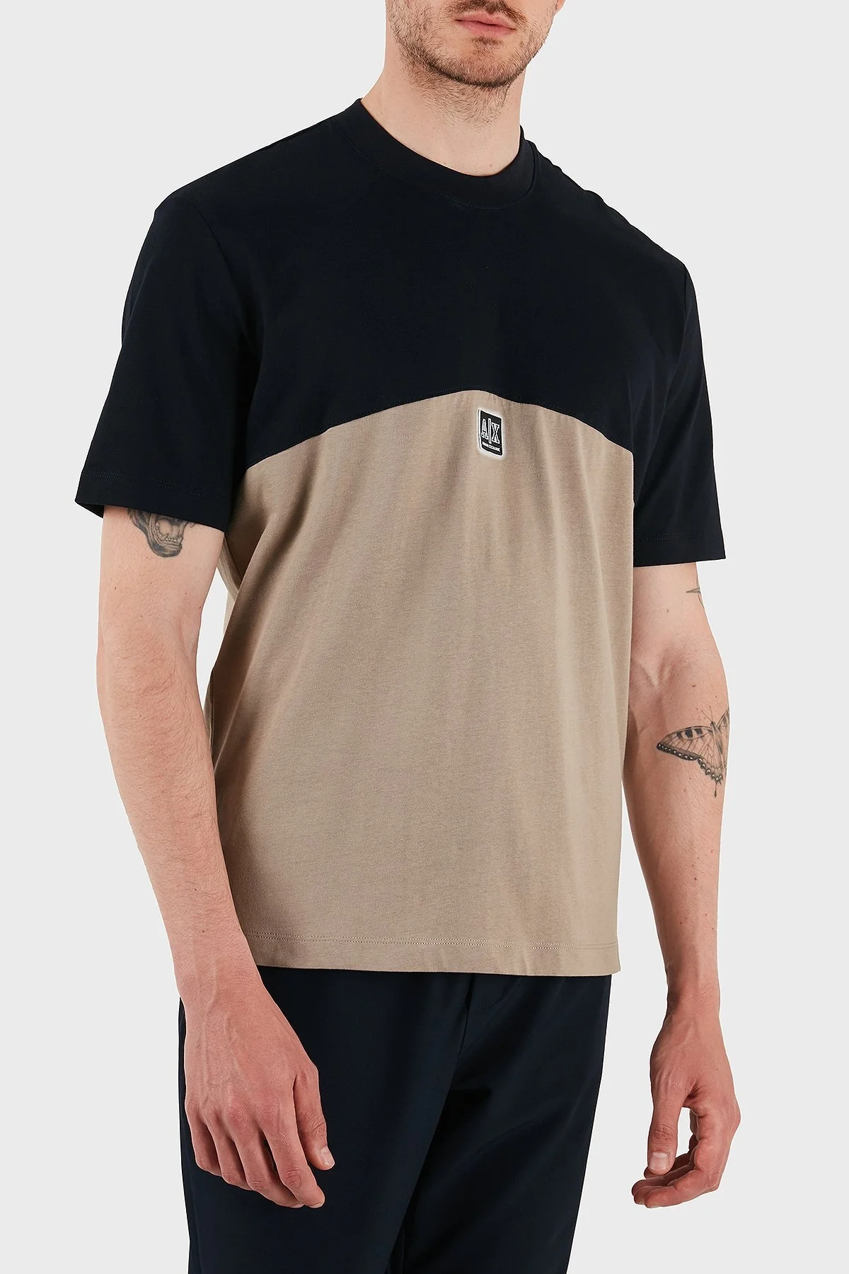 Armani Exchage % 100 Pamuk Regular Fit Sıfır Yaka Erkek T Shirt XM000485 AF10362 MB039 LACİVERT-BEJ - 9