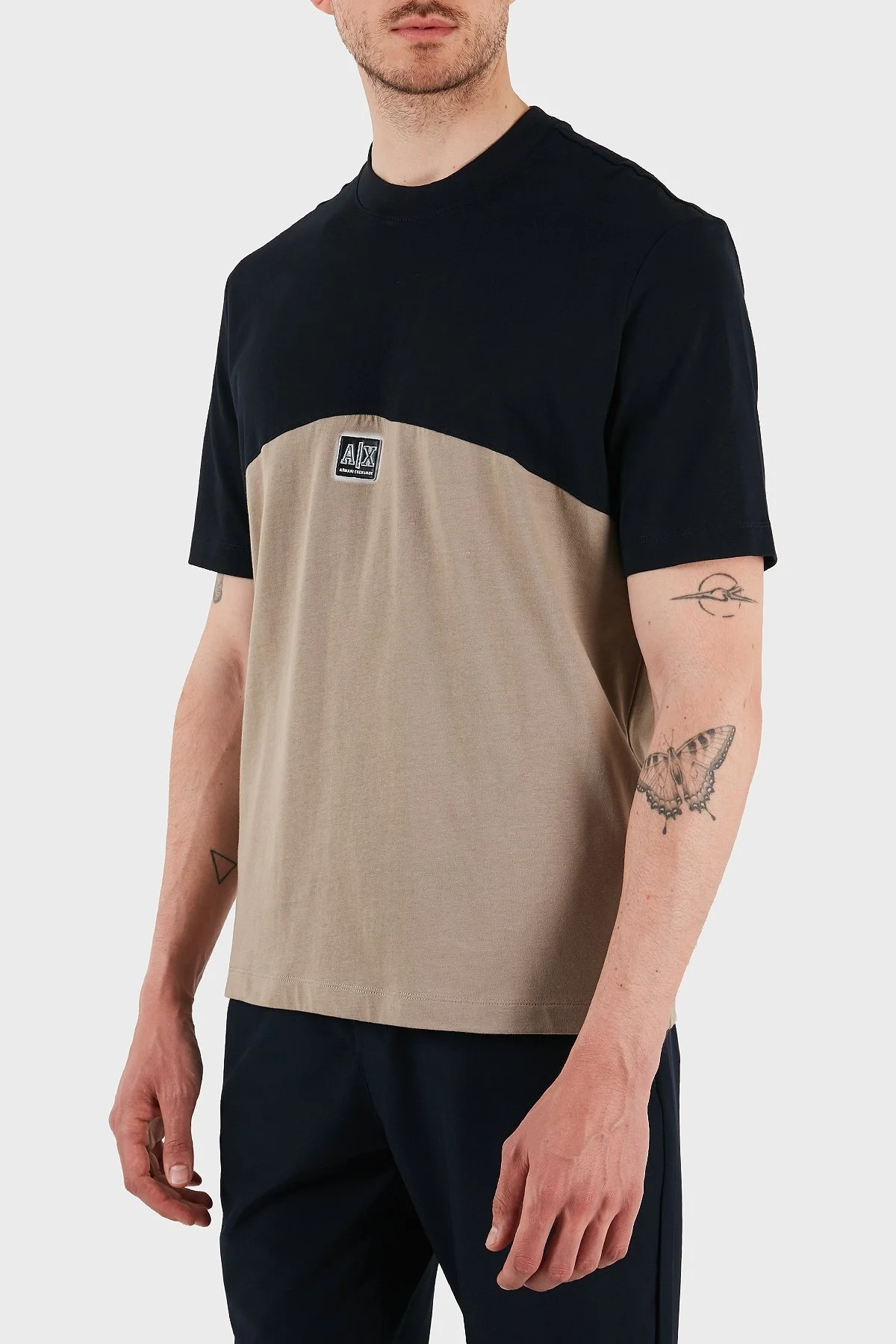 Armani Exchage % 100 Pamuk Regular Fit Sıfır Yaka Erkek T Shirt XM000485 AF10362 MB039 LACİVERT-BEJ - 10