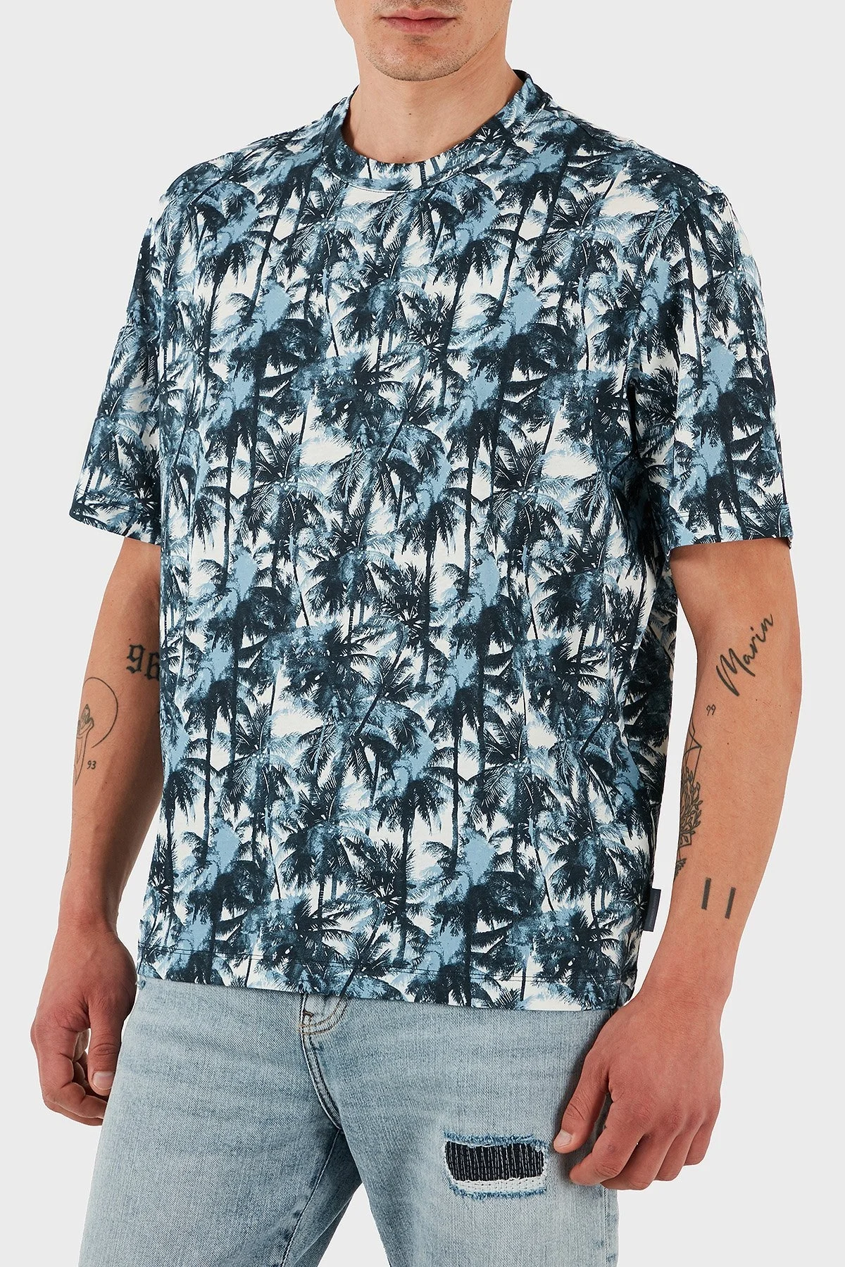 Armani Exchage % 100 Pamuk Regular Fit Tamamı Desenli Erkek T Shirt XM001245 AF10356 F0041 LACİVERT - 6