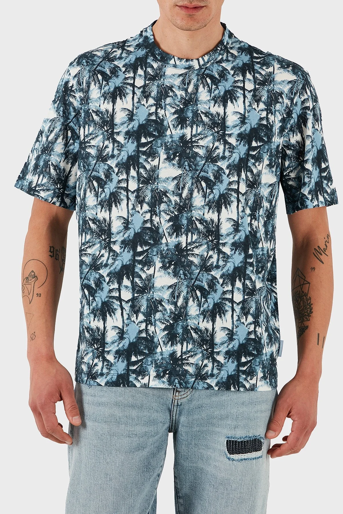 Armani Exchage % 100 Pamuk Regular Fit Tamamı Desenli Erkek T Shirt XM001245 AF10356 F0041 LACİVERT - 7