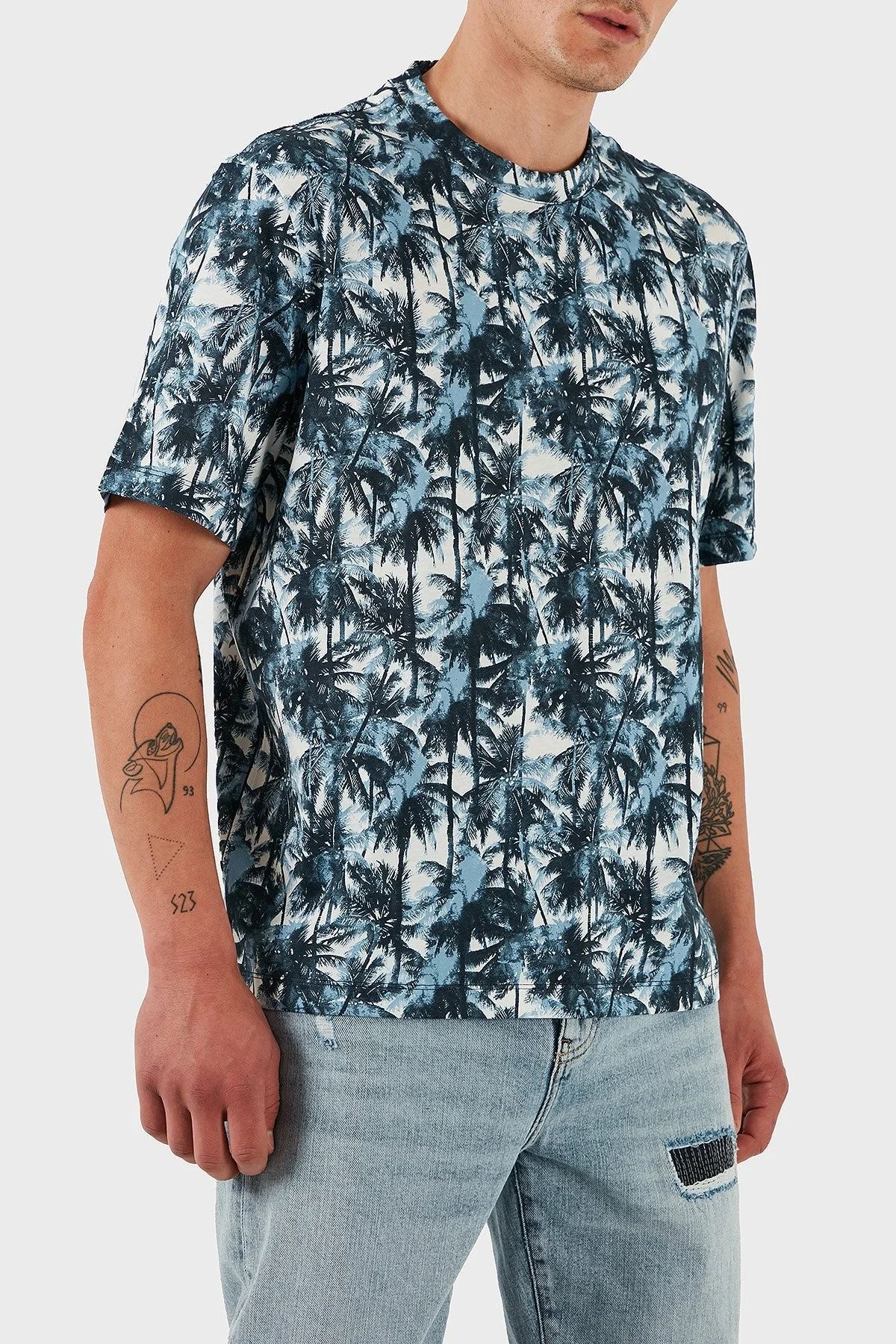 Armani Exchage % 100 Pamuk Regular Fit Tamamı Desenli Erkek T Shirt XM001245 AF10356 F0041 LACİVERT - 9