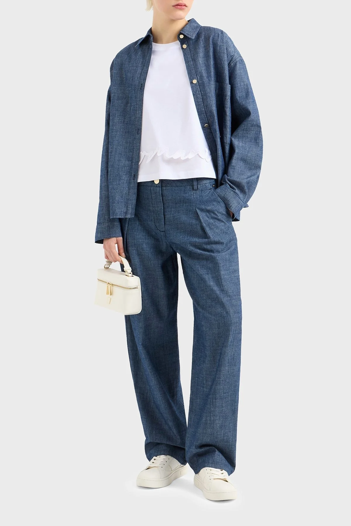 Armani Exchage % 100 Pamuk Regular Fit Tül Detaylı Crop Bayan T Shirt XW000541 AF10359 U0002 BEYAZ - 7