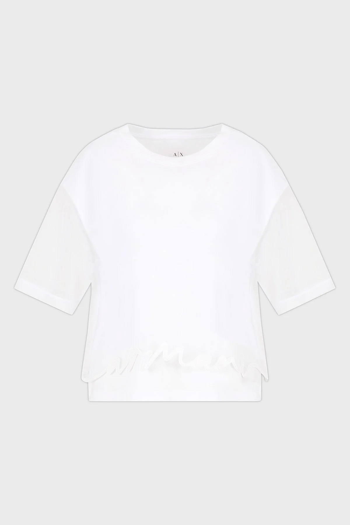 Armani Exchage % 100 Pamuk Regular Fit Tül Detaylı Crop Bayan T Shirt XW000541 AF10359 U0002 BEYAZ - 10