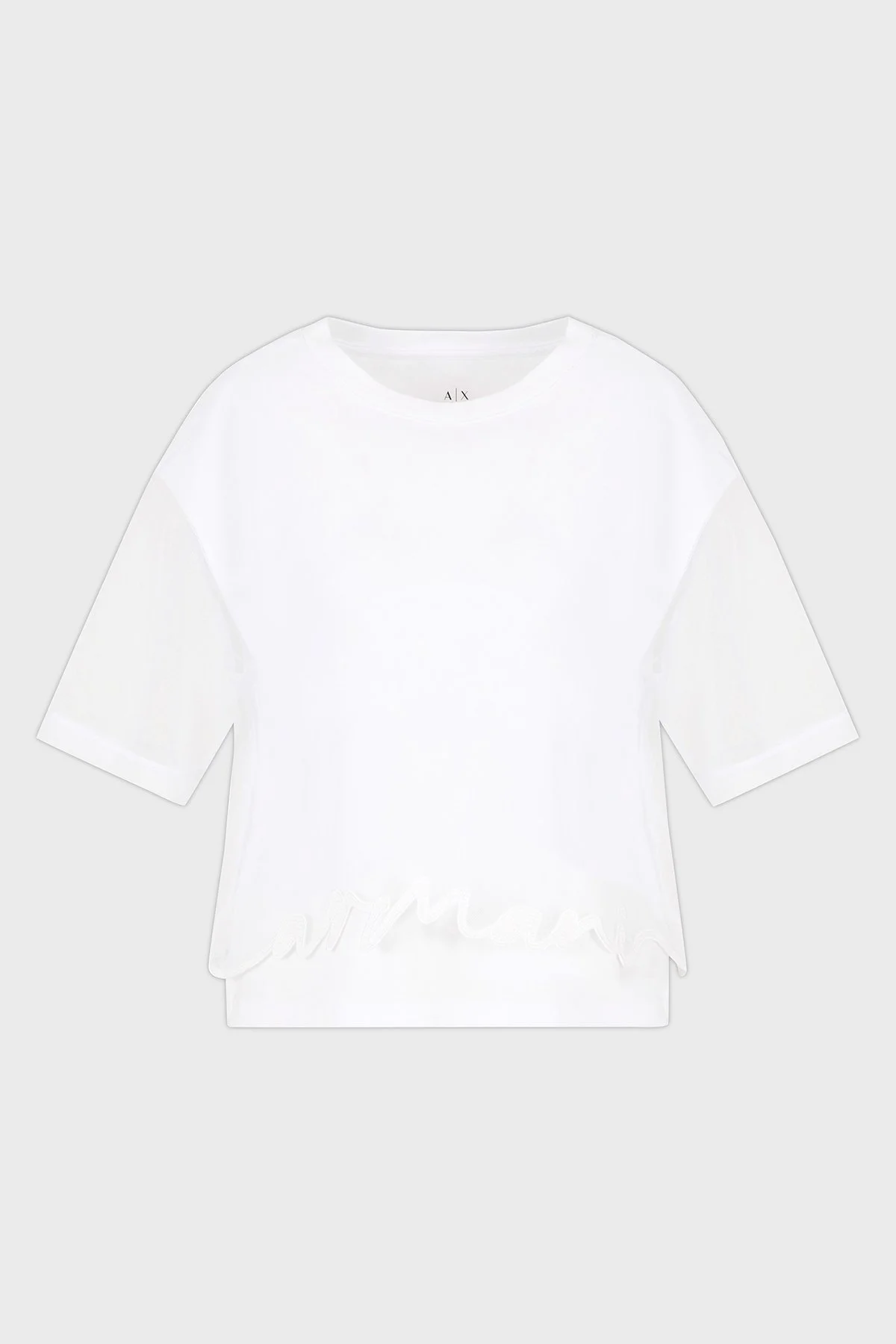 Armani Exchage % 100 Pamuk Regular Fit Tül Detaylı Crop Kadın T Shirt XW000541 AF10359 U0002 Beyaz - 5