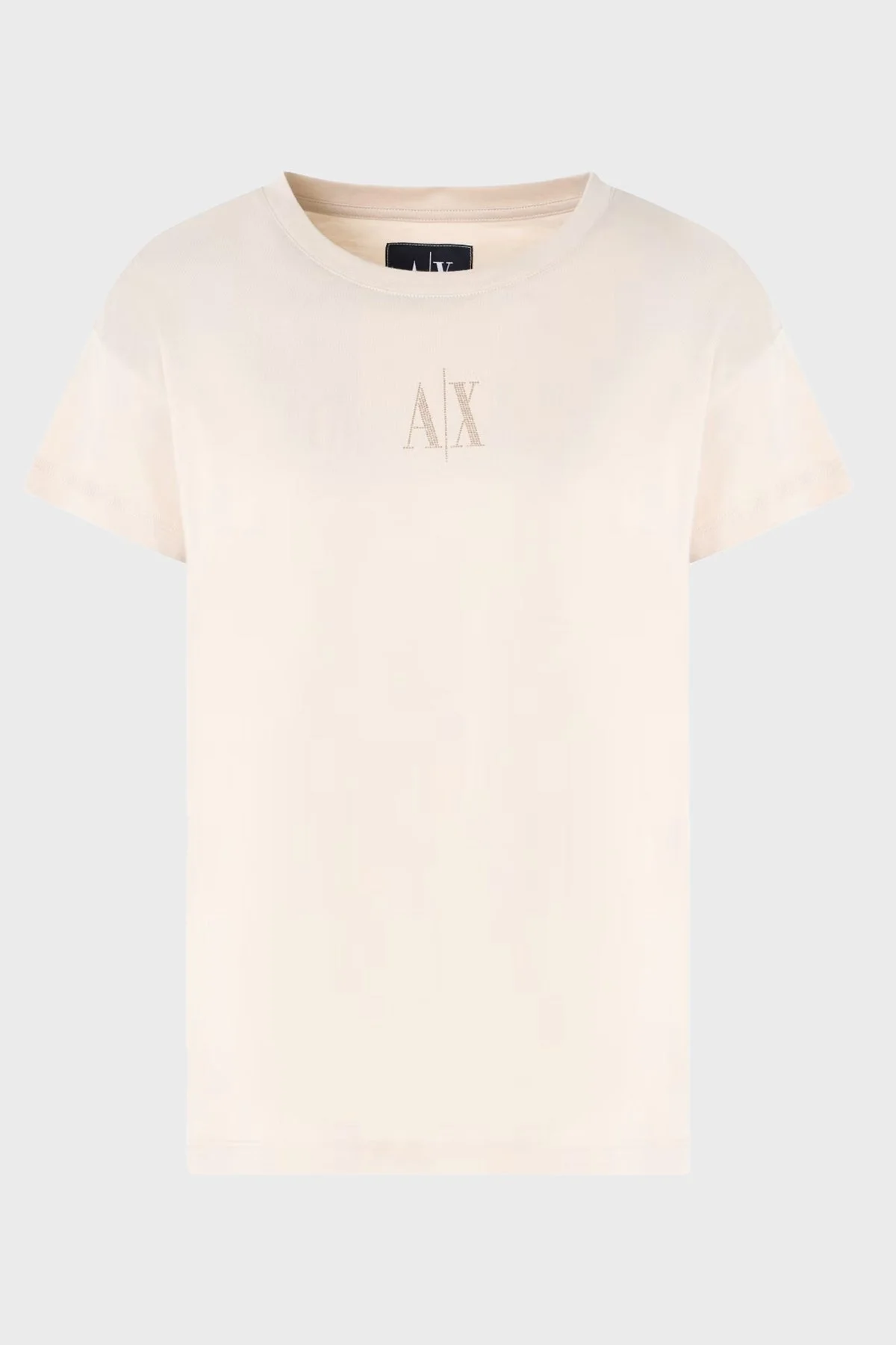 Armani Exchage % 100 Pamuk Relaxed Fit Taşlı Logolu Bayan T Shirt XW000830 AF10356 U1092 KREM - 10