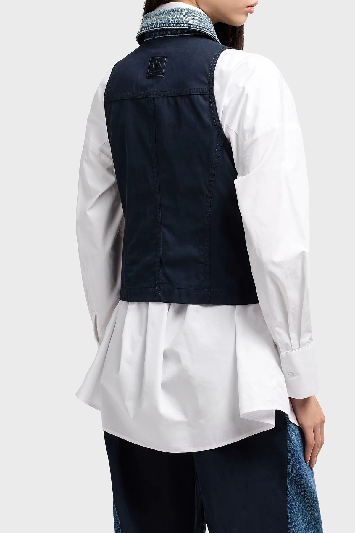 Armani Exchage % 100 Pamuk Slim Fit Kolsuz Bayan Kot Ceket XW000558 AF12845 MB115 LACİVERT - 9