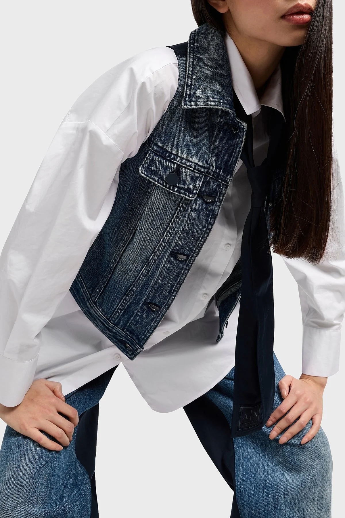 Armani Exchage % 100 Pamuk Slim Fit Kolsuz Bayan Kot Ceket XW000558 AF12845 MB115 LACİVERT - 10