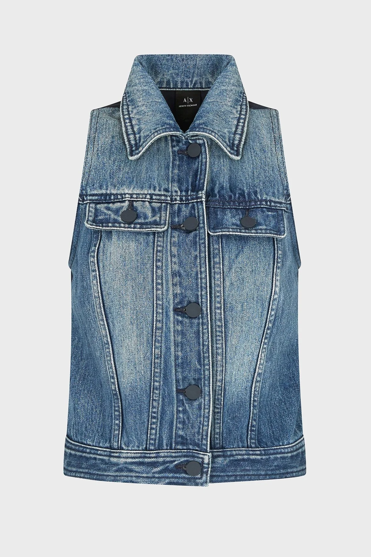 Armani Exchage % 100 Pamuk Slim Fit Kolsuz Bayan Kot Ceket XW000558 AF12845 MB115 LACİVERT - 12