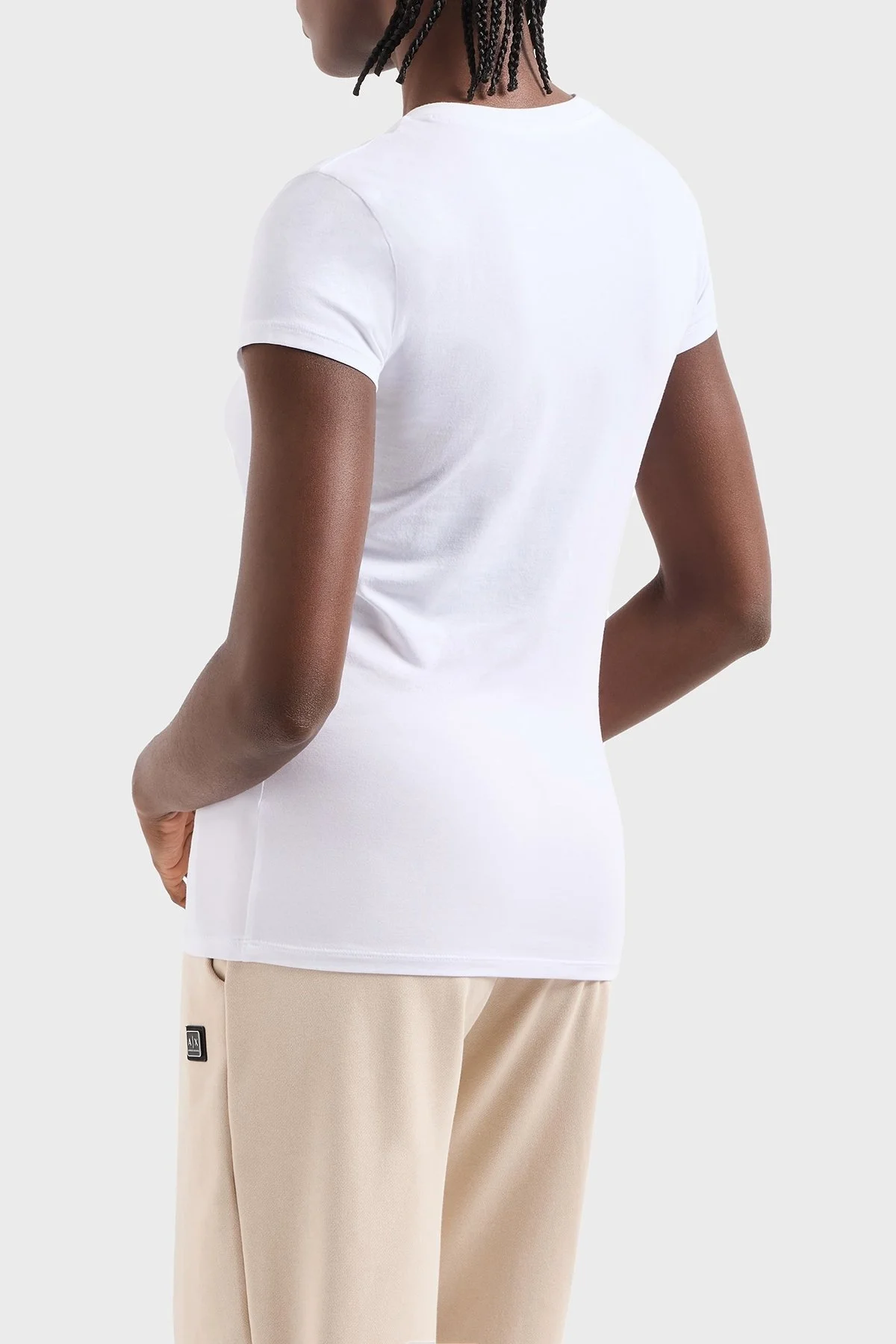 Armani Exchage % 100 Pamuk Slim Fit V Yaka Logolu Bayan T Shirt XW000105 AF11929 U0002 BEYAZ - 8