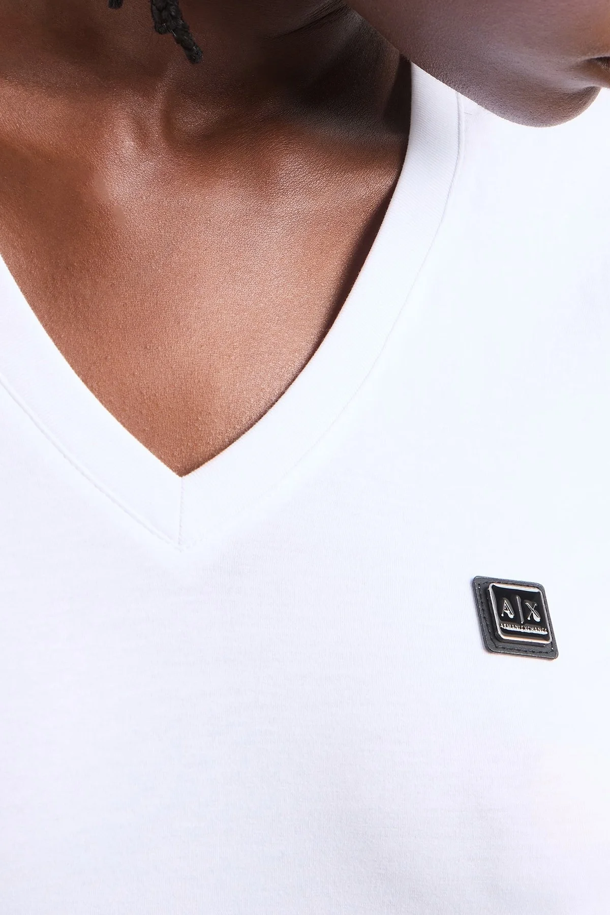 Armani Exchage % 100 Pamuk Slim Fit V Yaka Logolu Bayan T Shirt XW000105 AF11929 U0002 BEYAZ - 9