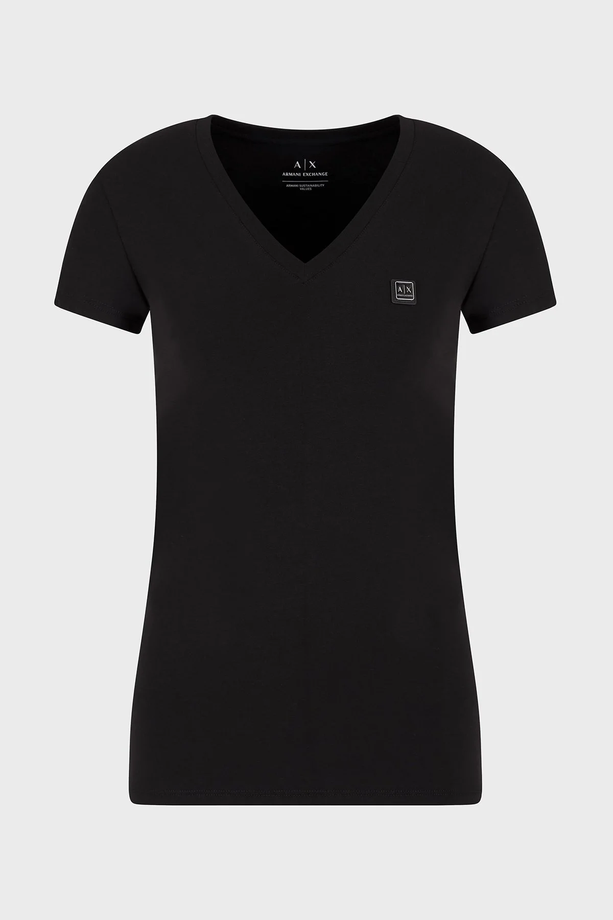 Armani Exchage % 100 Pamuk Slim Fit V Yaka Logolu Bayan T Shirt XW000105 AF11929 UC001 SİYAH - 5
